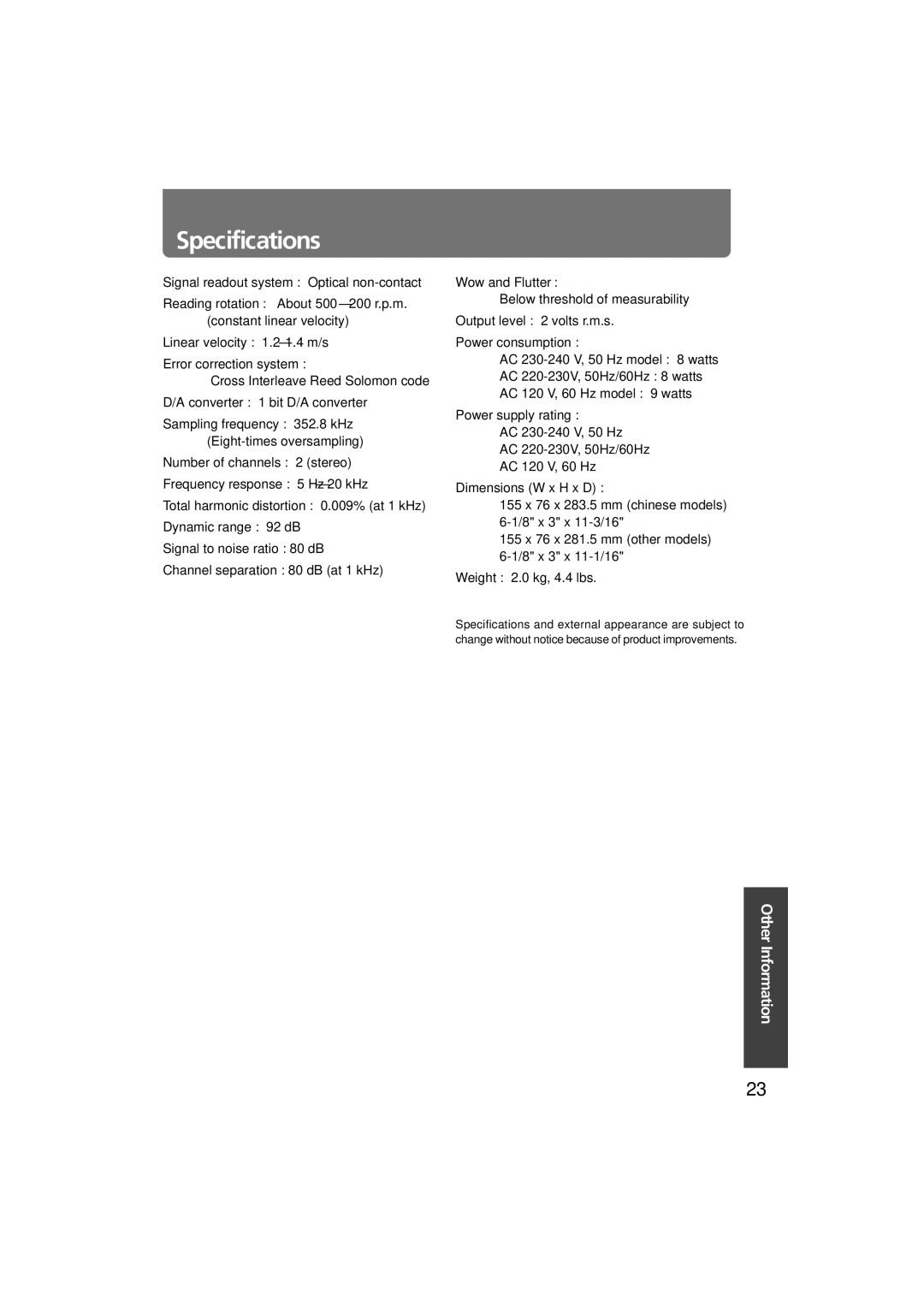 Onkyo C-701A instruction manual Specifications, Before Using Connections 