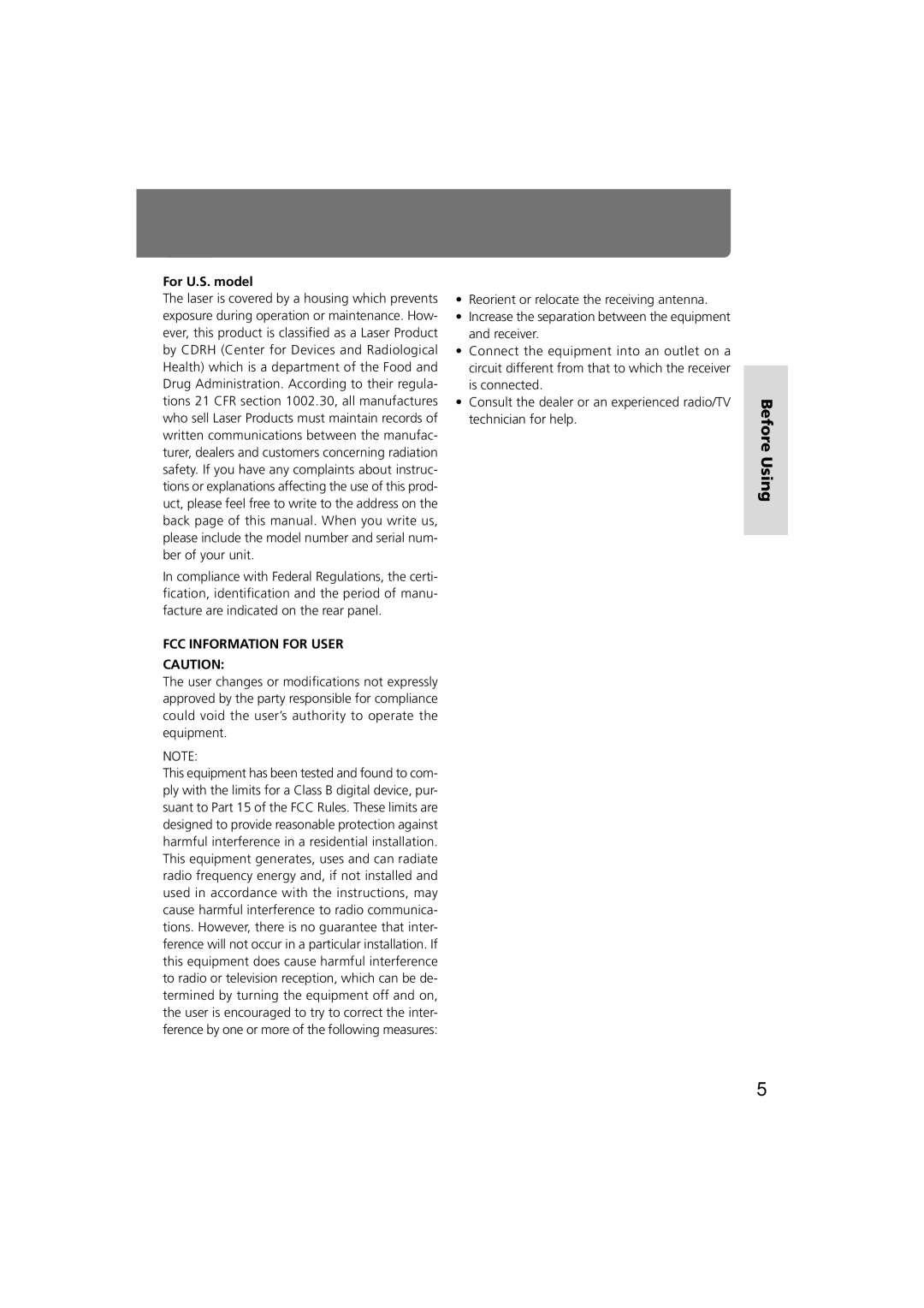 Onkyo C-701A instruction manual For U.S. model, FCC Information for User 