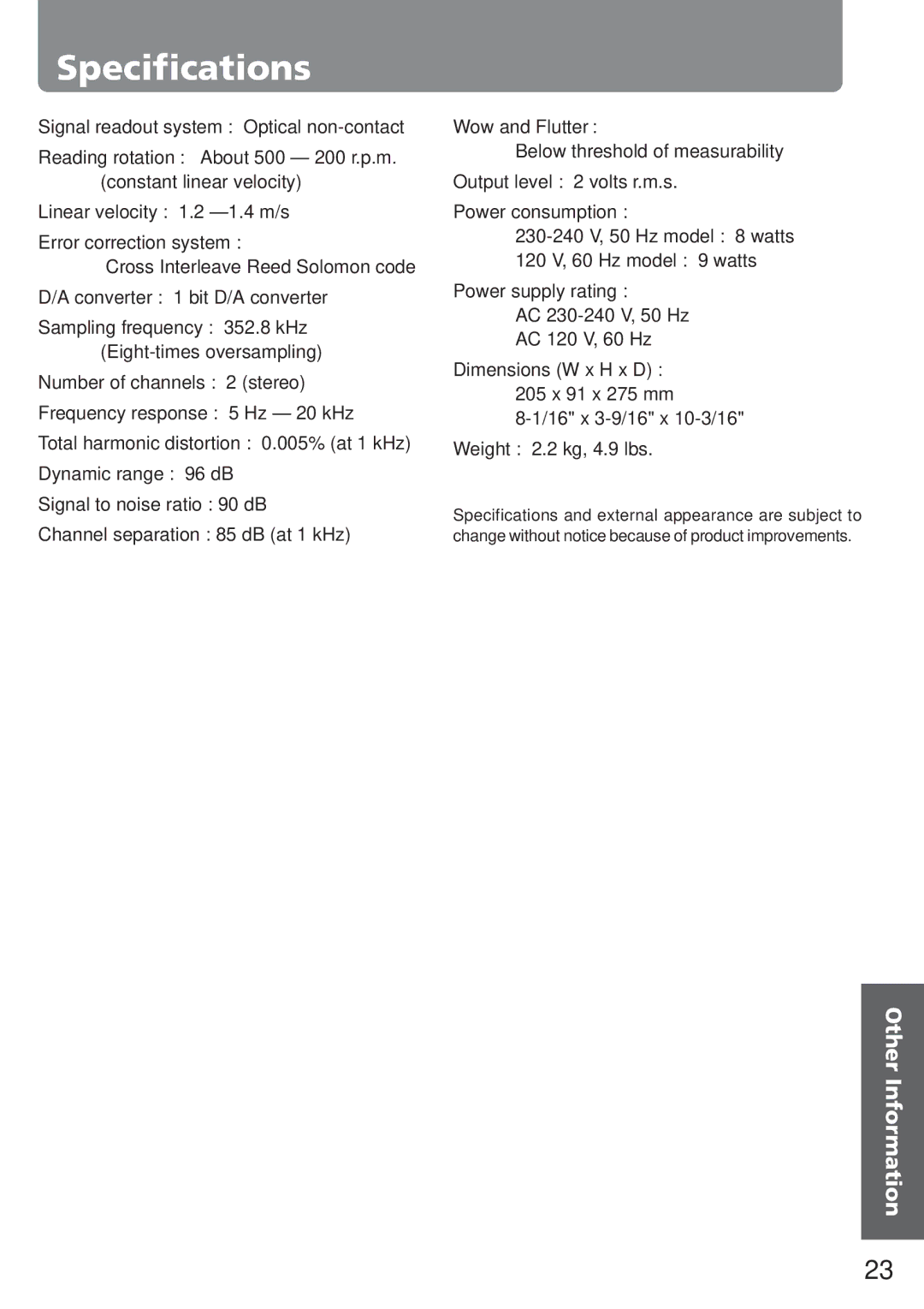 Onkyo C-705TX instruction manual Specifications, Before Using Connections 