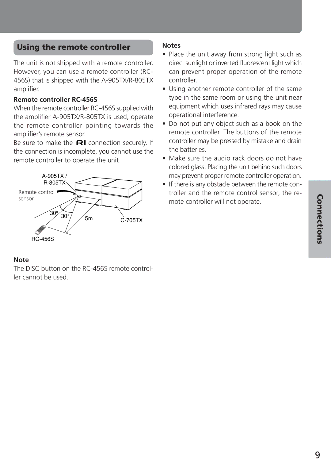 Onkyo C-705TX instruction manual Using the remote controller, Remote controller RC-456S 