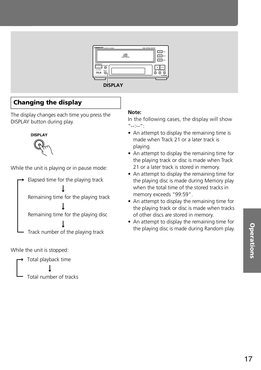 Onkyo C-707CHX instruction manual Changing the display, Display 