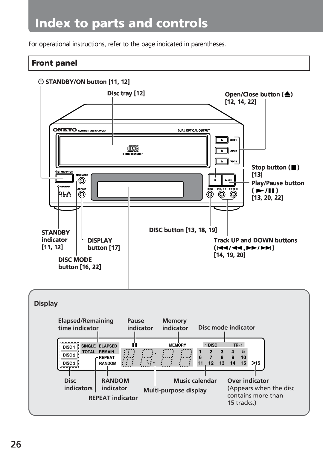 Onkyo C-707CHX instruction manual Index to parts and controls, Front panel 