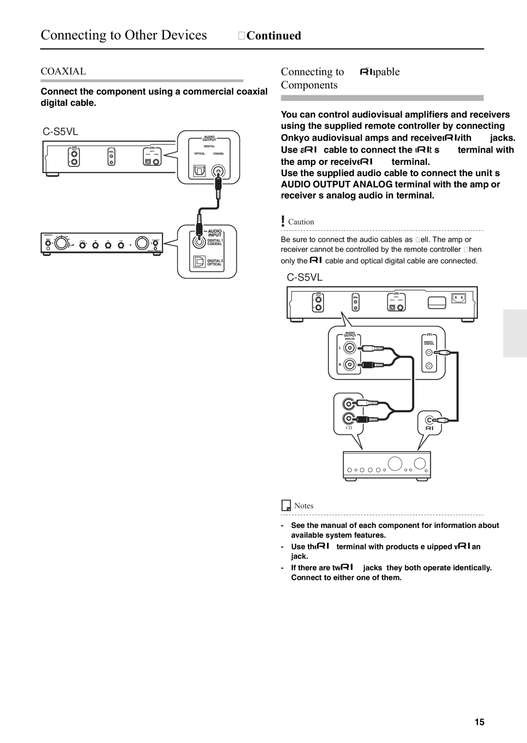 Onkyo C-S5VL instruction manual Connecting to Other Devices, Connecting to Capable Components 