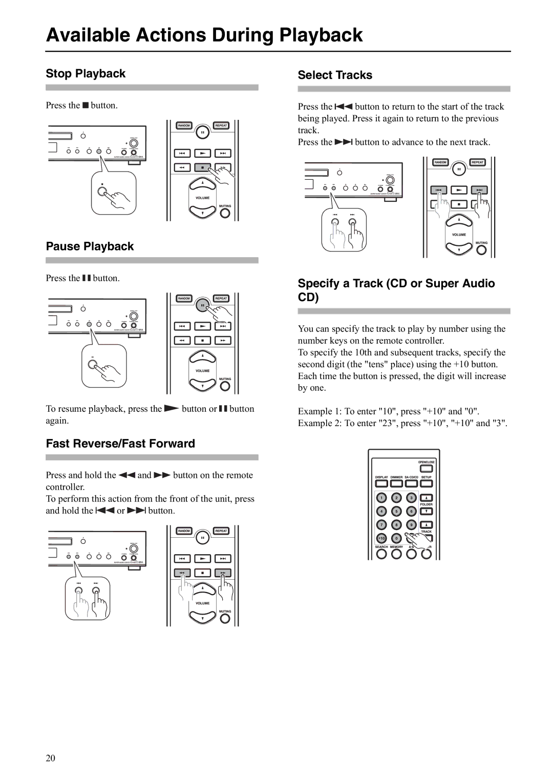 Onkyo C-S5VL instruction manual Available Actions During Playback 