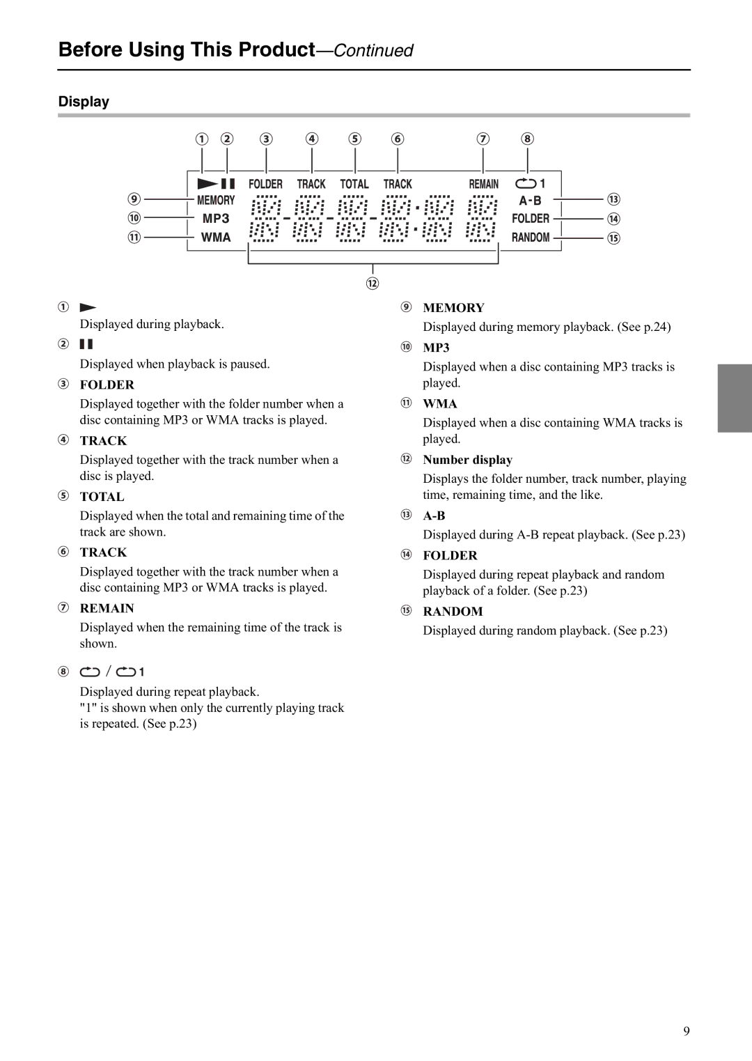 Onkyo C-S5VL instruction manual Display, Number display 