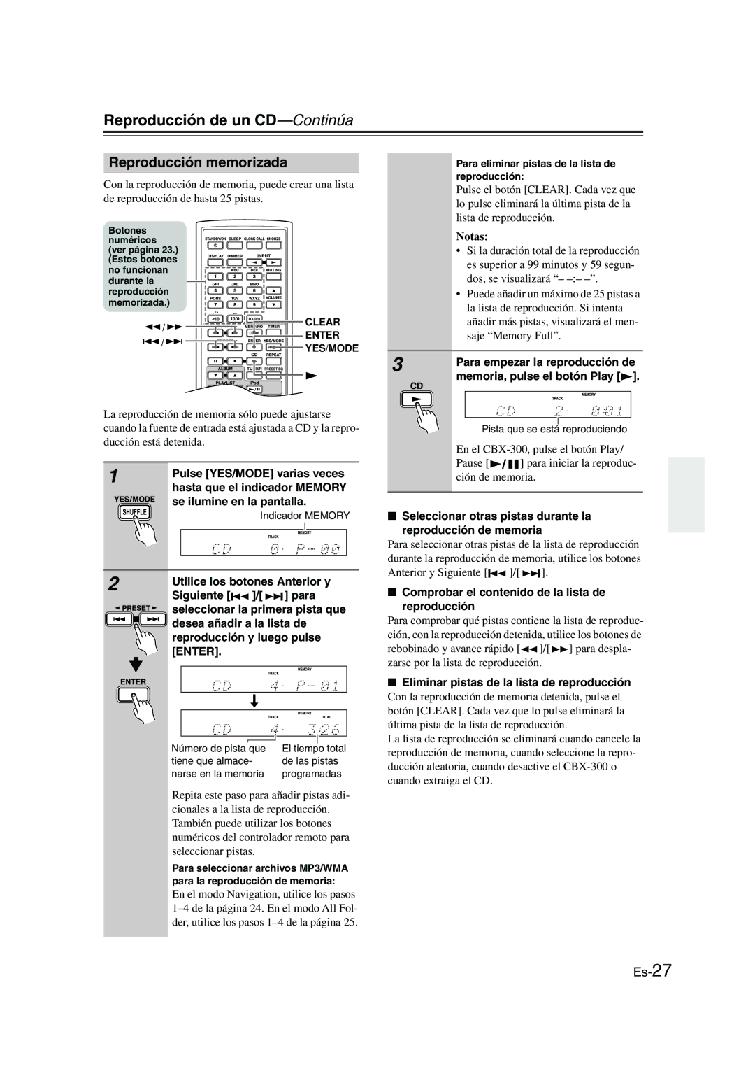 Onkyo CBX-300 instruction manual Reproducción memorizada 