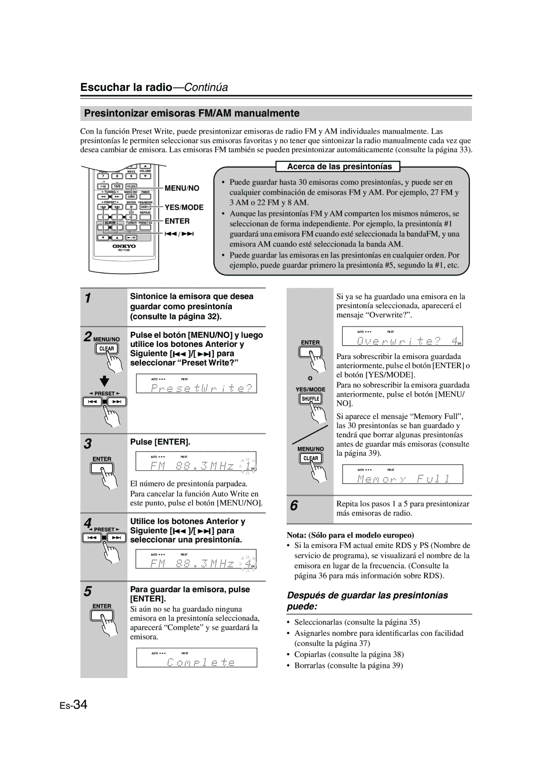 Onkyo CBX-300 instruction manual Presintonizar emisoras FM/AM manualmente 