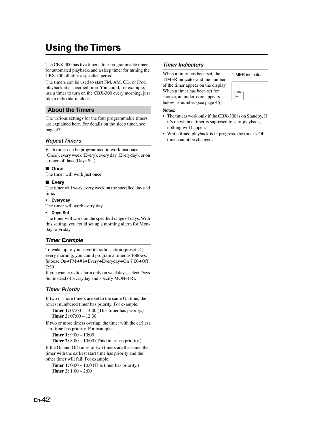 Onkyo CBX-300 instruction manual Using the Timers, About the Timers 