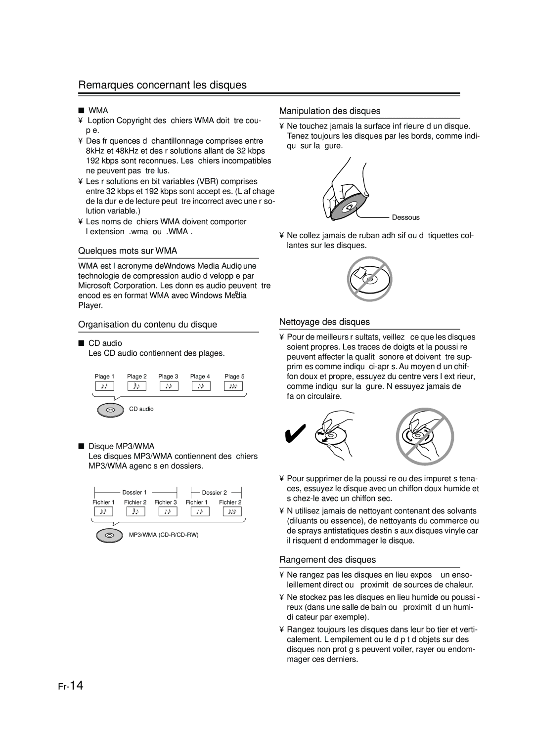 Onkyo CBX-300 instruction manual Remarques concernant les disques-Suite 