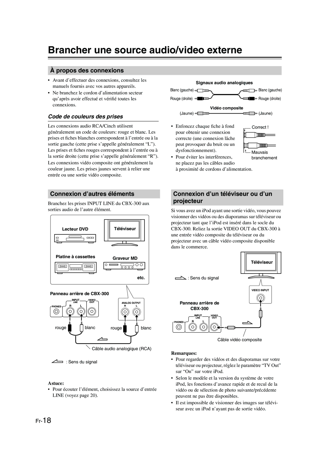 Onkyo CBX-300 Brancher une source audio/video externe, Propos des connexions, Connexion d’autres éléments 