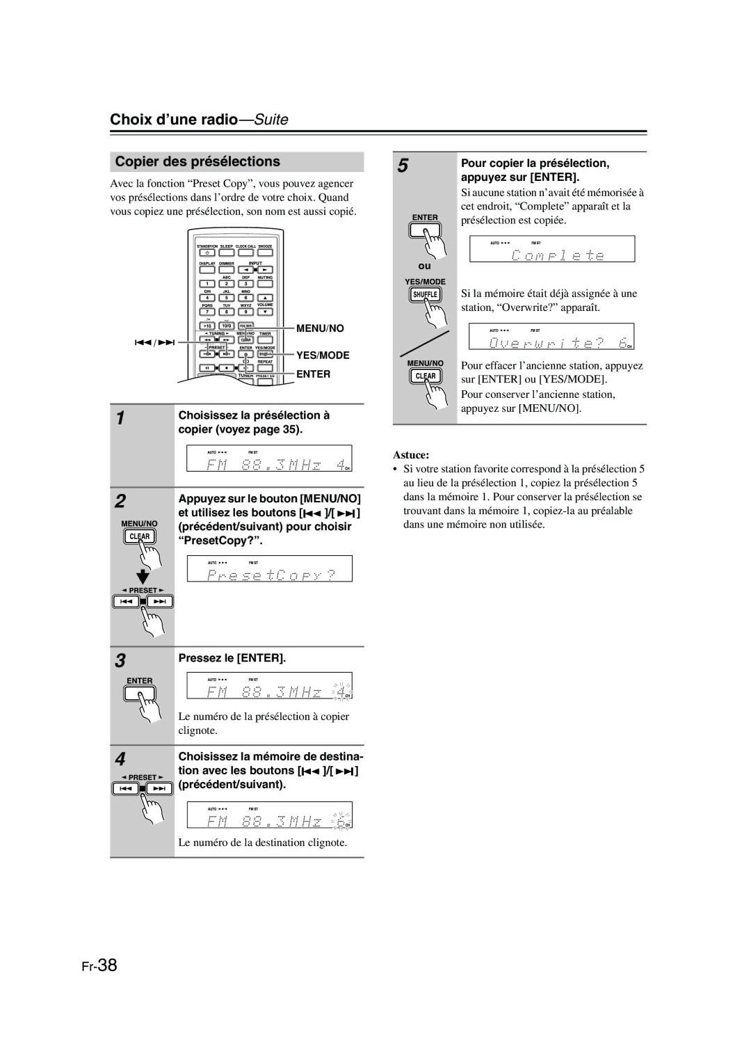 Onkyo CBX-300 instruction manual Copier des présélections 