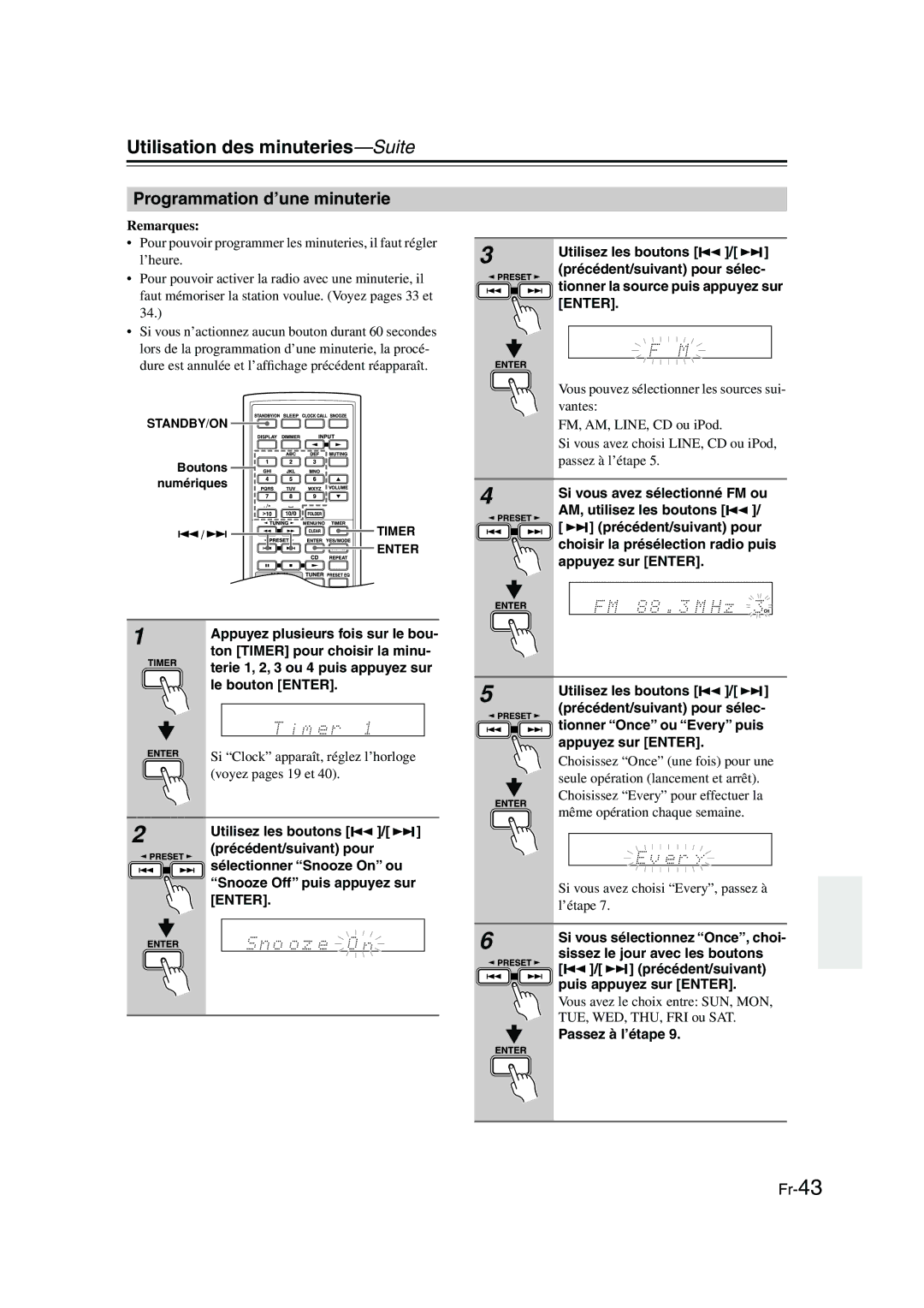 Onkyo CBX-300 instruction manual Utilisation des minuteries-Suite, Programmation d’une minuterie 