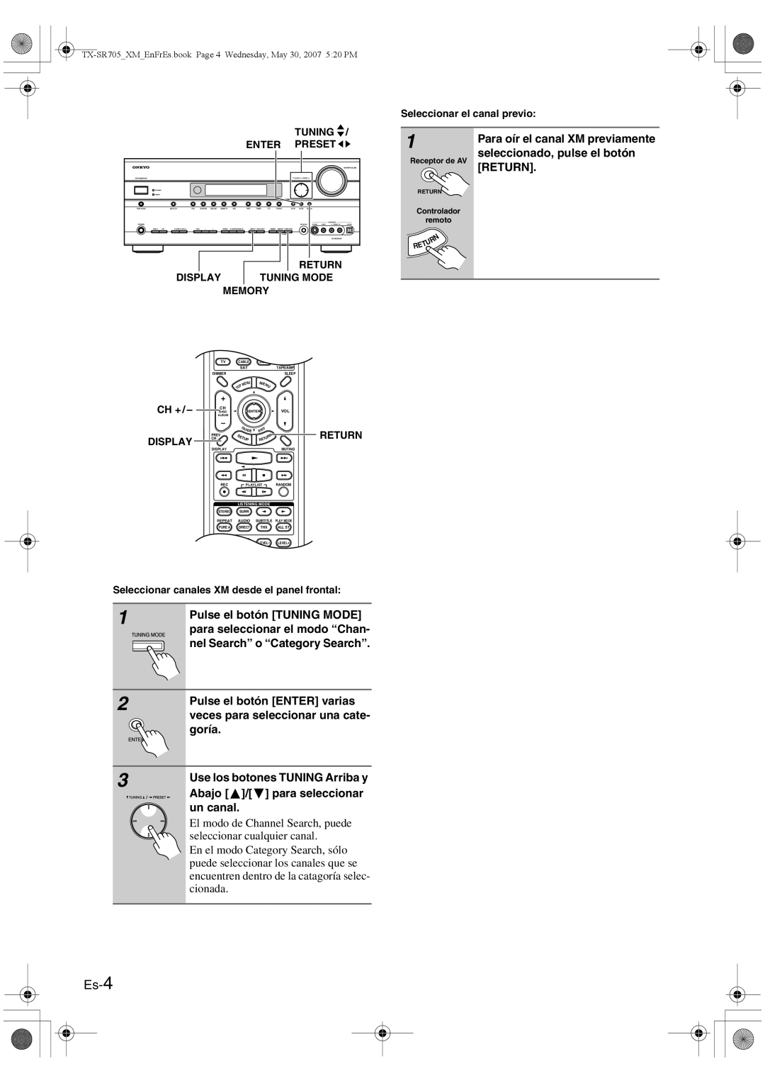 Onkyo CNP-1000 instruction manual Es-4, Seleccionado, pulse el botón 