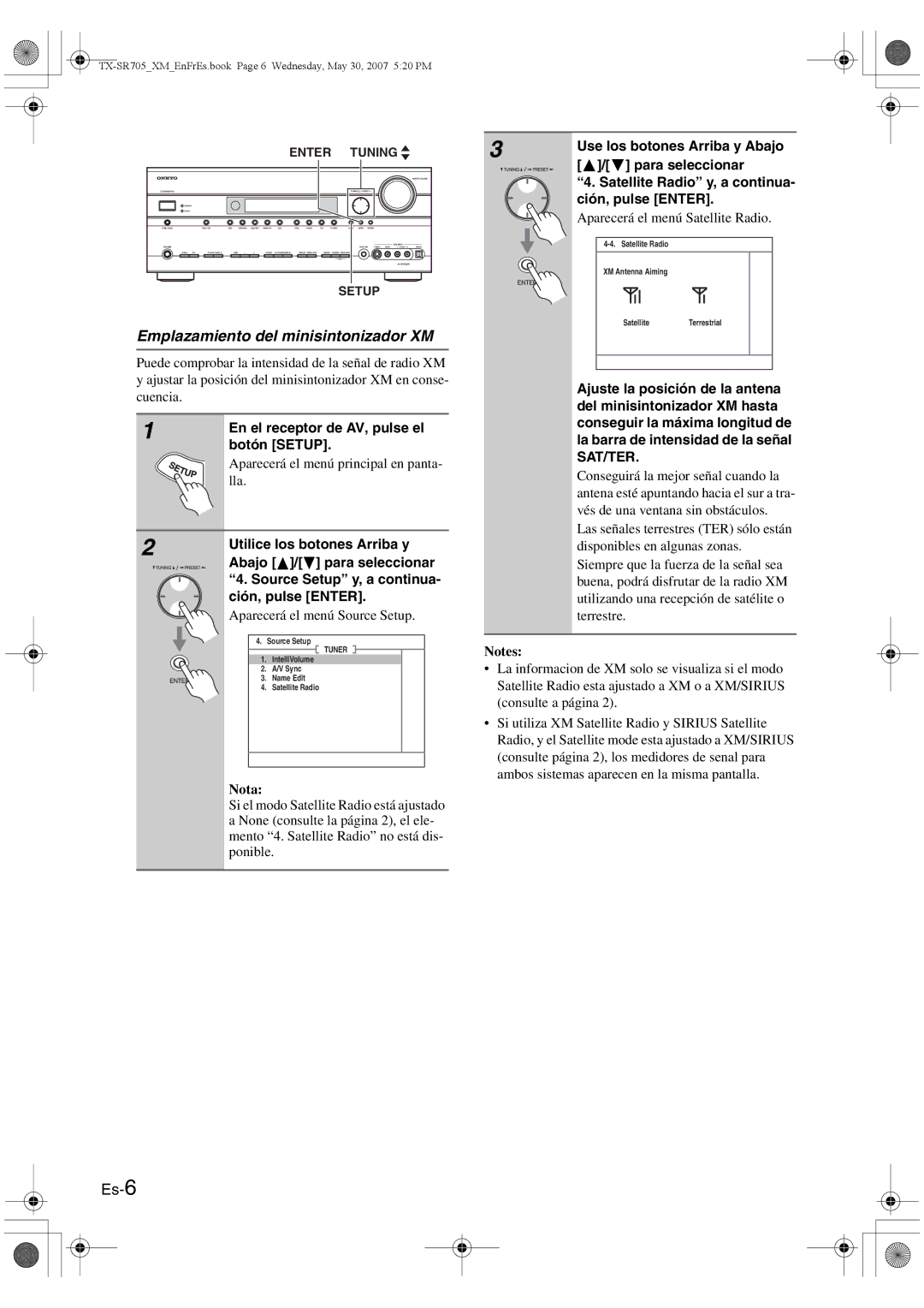 Onkyo CNP-1000 instruction manual Emplazamiento del minisintonizador XM, Es-6 