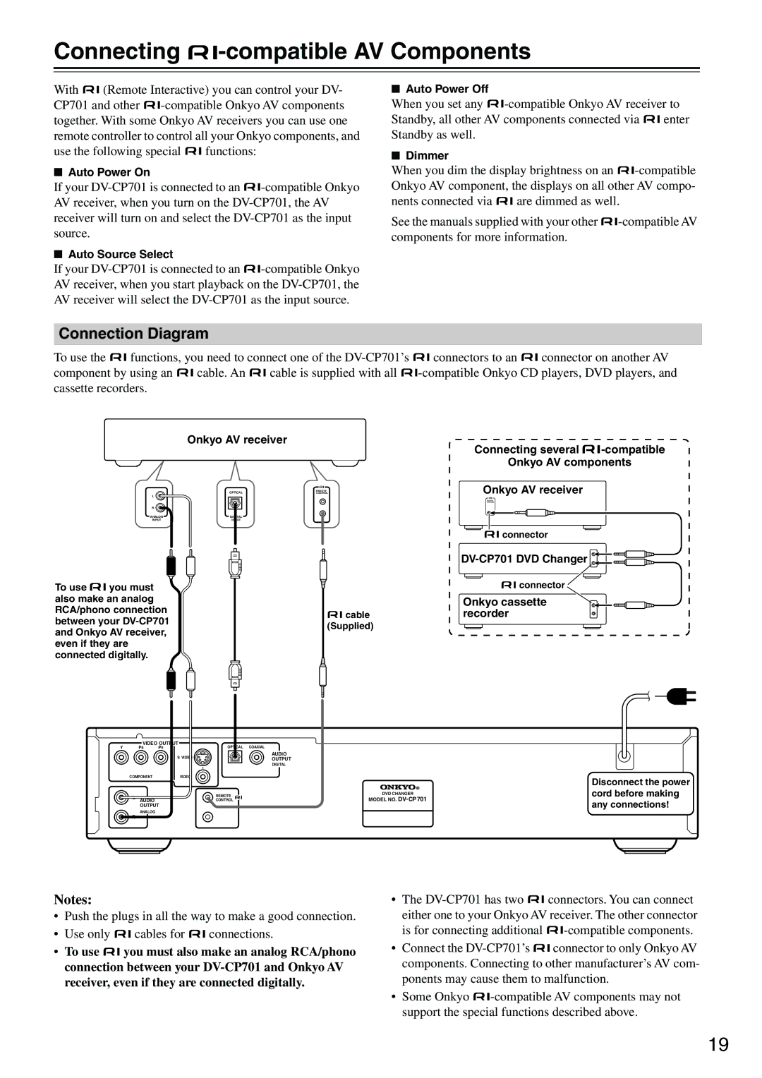 Onkyo CP701 instruction manual Connecting -compatible AV Components, Connection Diagram 