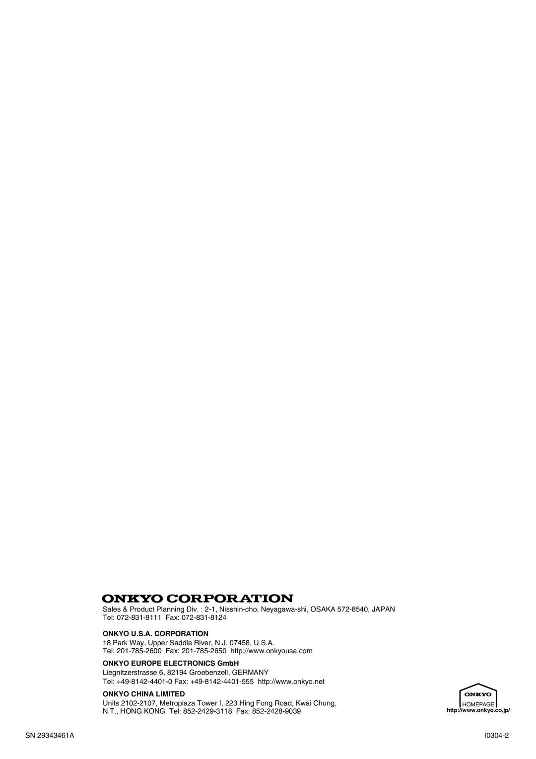 Onkyo CP701 instruction manual Onkyo U.S.A. Corporation, Onkyo China Limited 