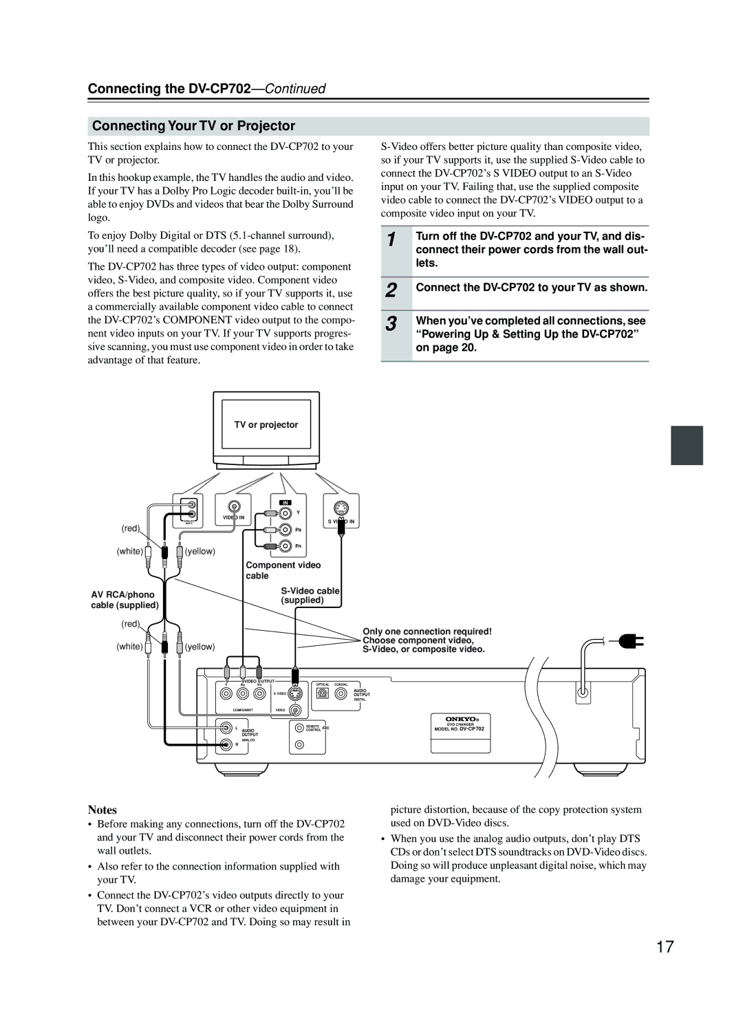 Onkyo instruction manual Connecting the DV-CP702 Connecting Your TV or Projector, TV or projector 