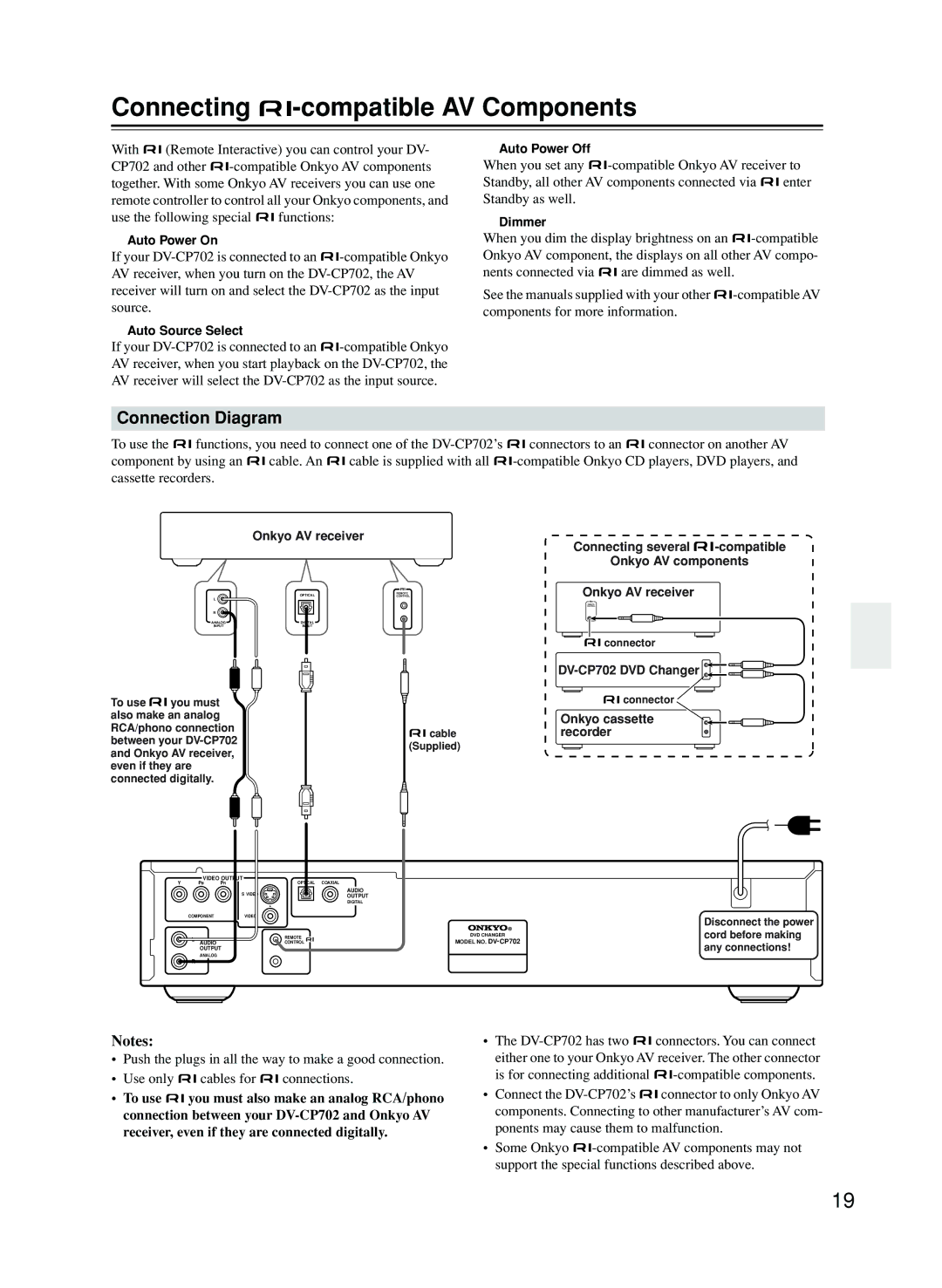 Onkyo CP702 Connecting -compatible AV Components, Connection Diagram, With Remote Interactive you can control your DV 