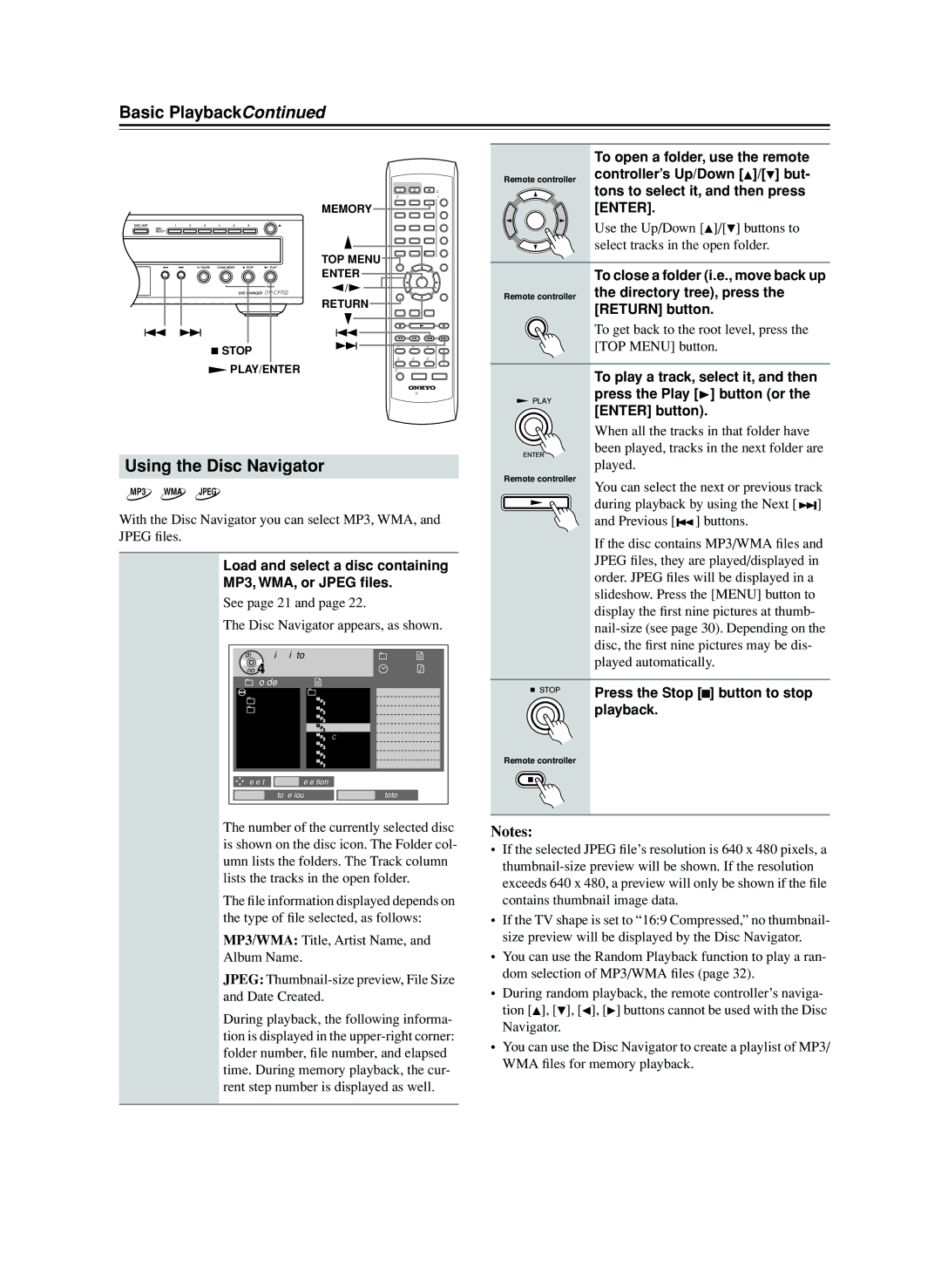 Onkyo CP702 instruction manual Using the Disc Navigator 