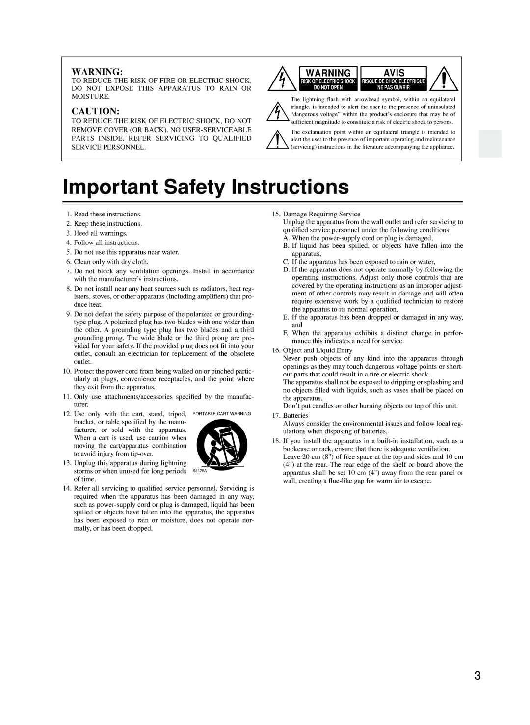 Onkyo CP702 instruction manual Important Safety Instructions 