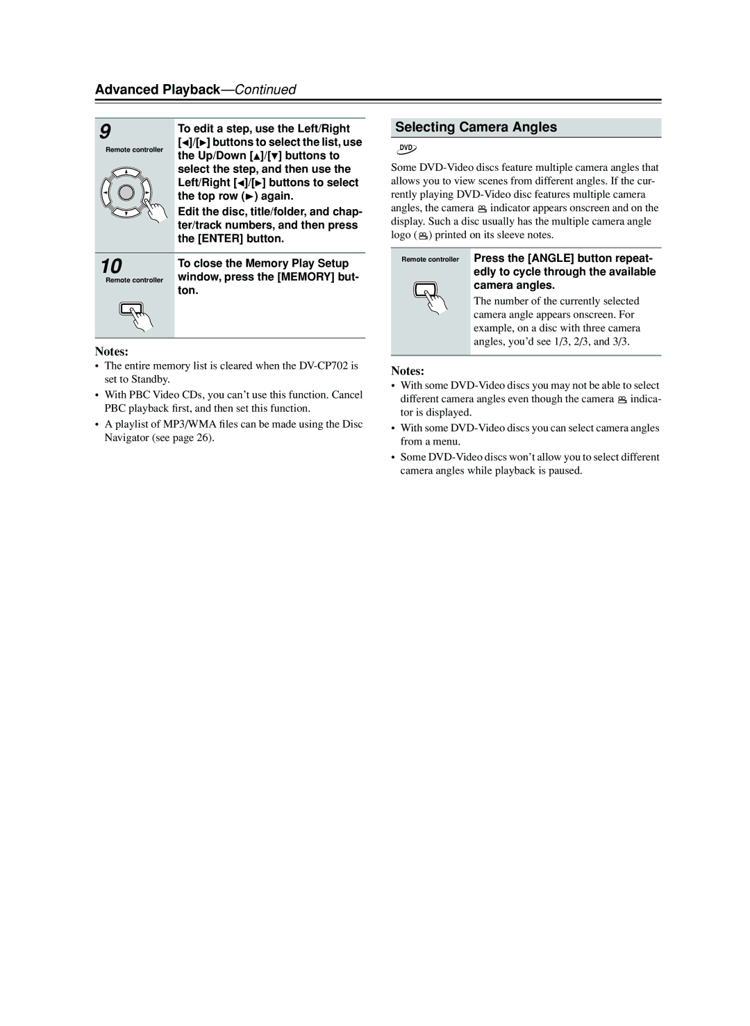 Onkyo CP702 instruction manual Selecting Camera Angles 