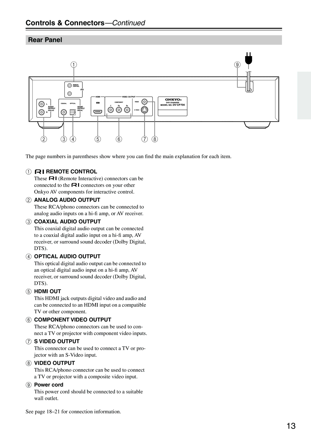 Onkyo CP704 instruction manual Rear Panel, Power cord 