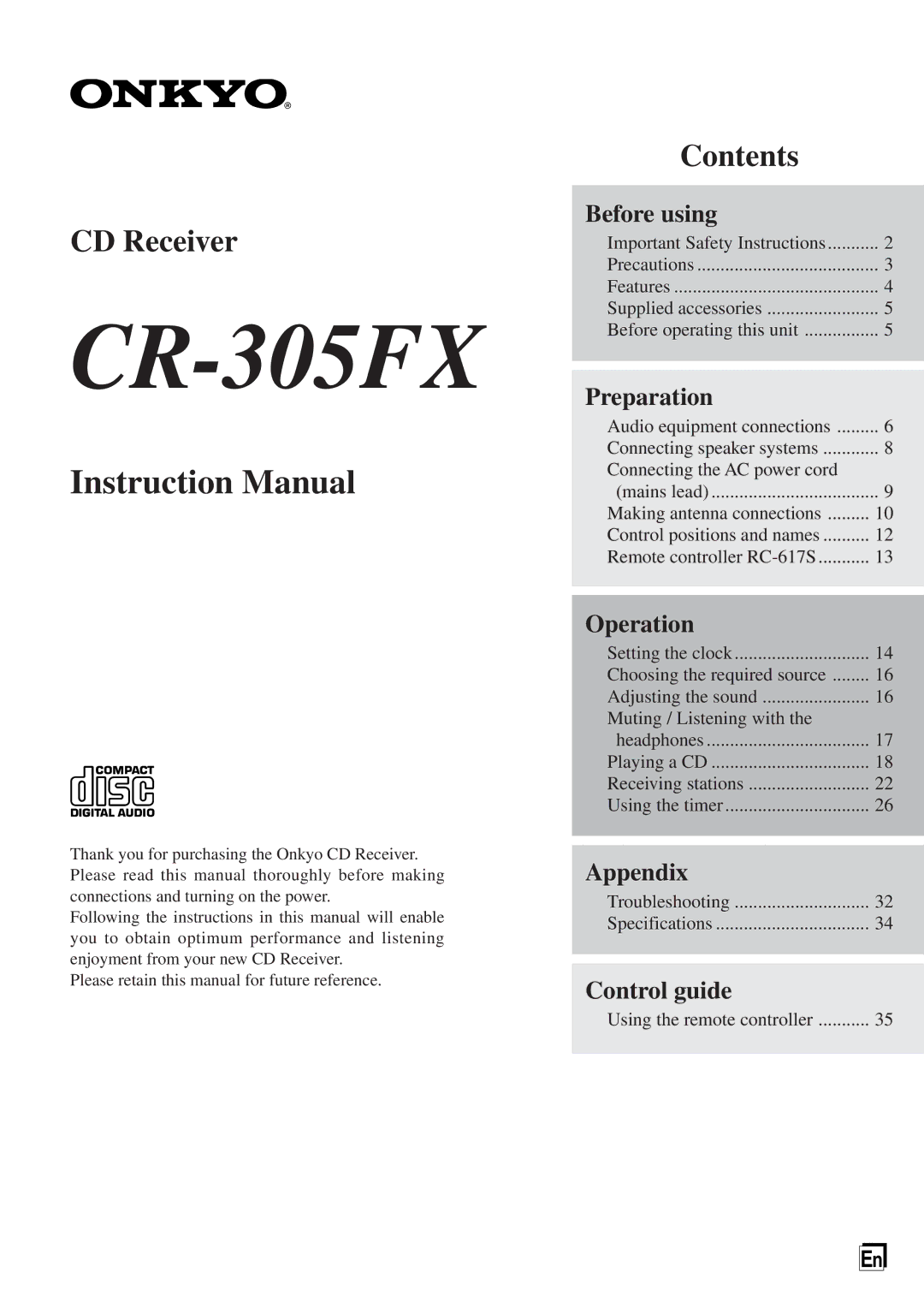 Onkyo CR-305FX instruction manual 