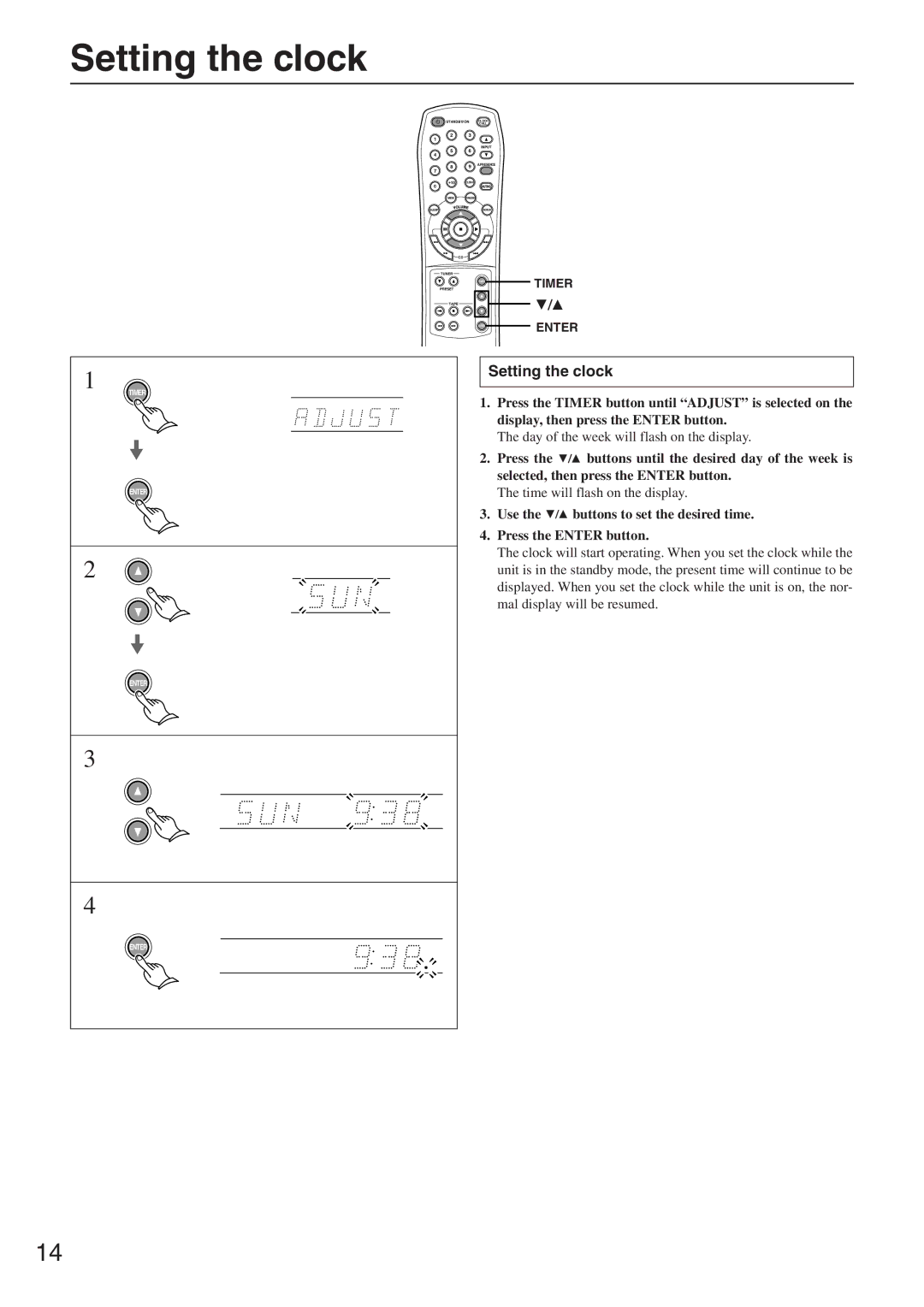 Onkyo CR-305FX instruction manual Setting the clock 