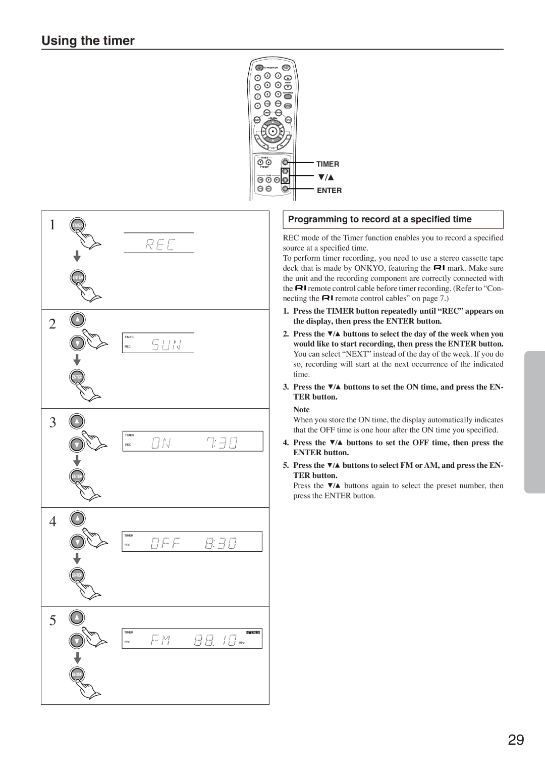 Onkyo CR-305FX instruction manual Programming to record at a specified time 