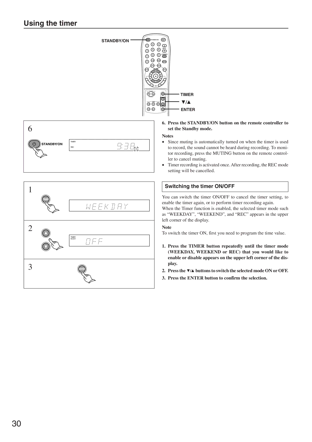 Onkyo CR-305FX instruction manual Switching the timer ON/OFF 