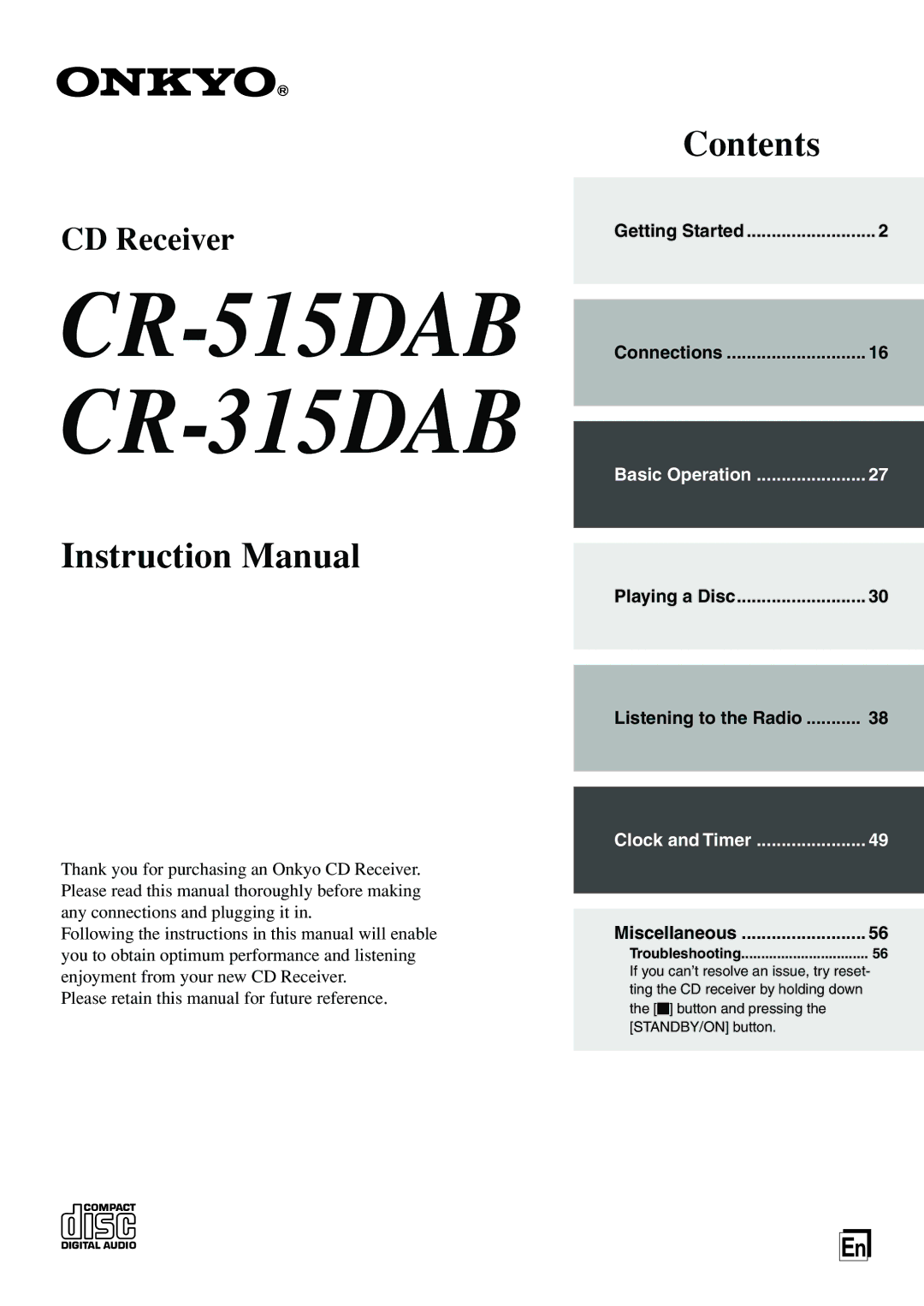 Onkyo instruction manual CR-515DAB CR-315DAB 