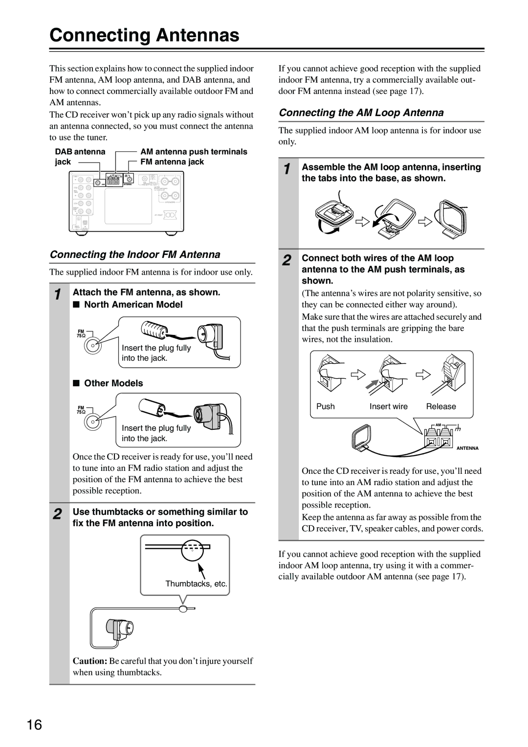 Onkyo CR-315DAB Connecting Antennas, Connecting the Indoor FM Antenna, Connecting the AM Loop Antenna, Other Models 