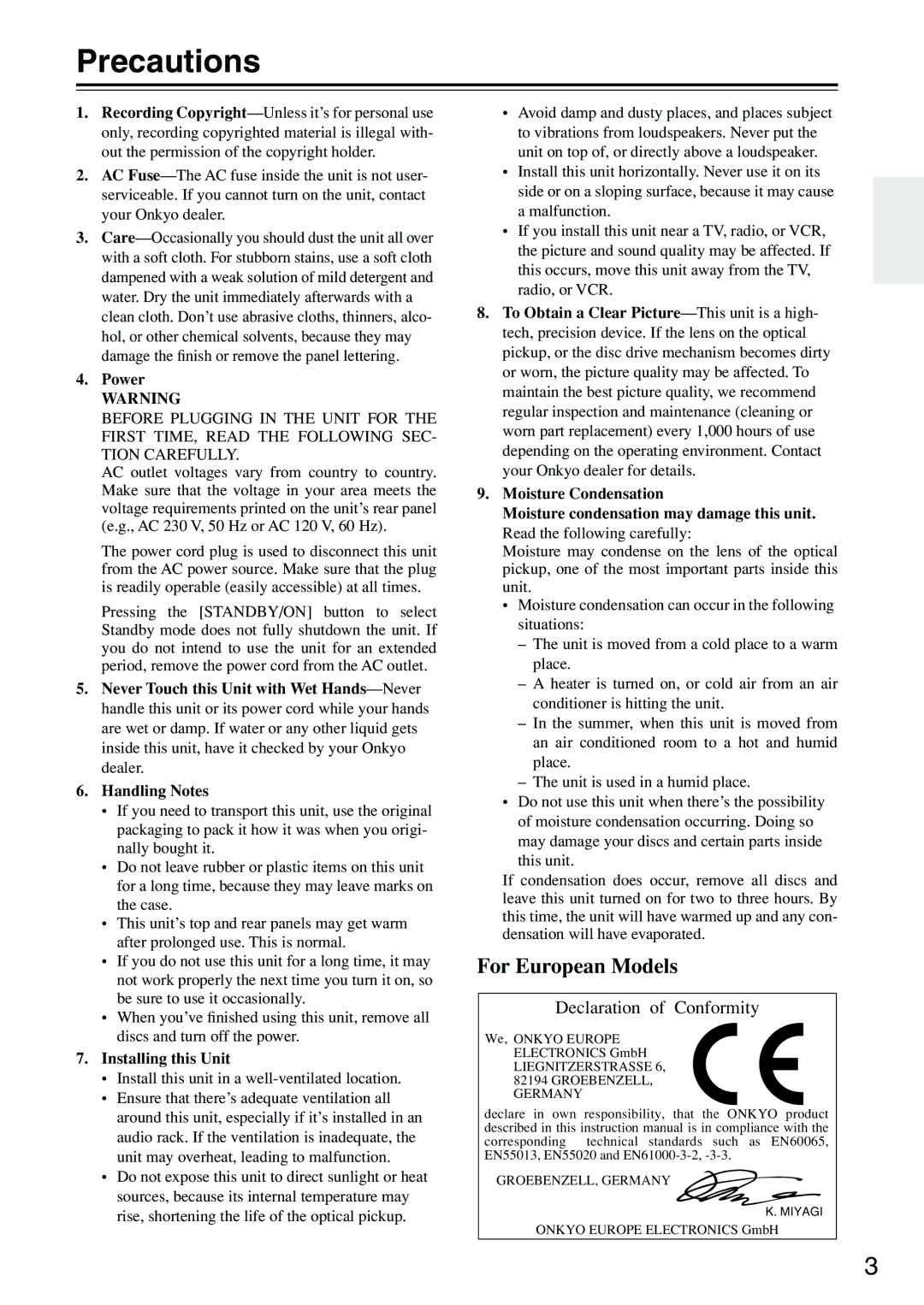 Onkyo CR-515DAB, CR-315DAB instruction manual Precautions, Power, Installing this Unit 