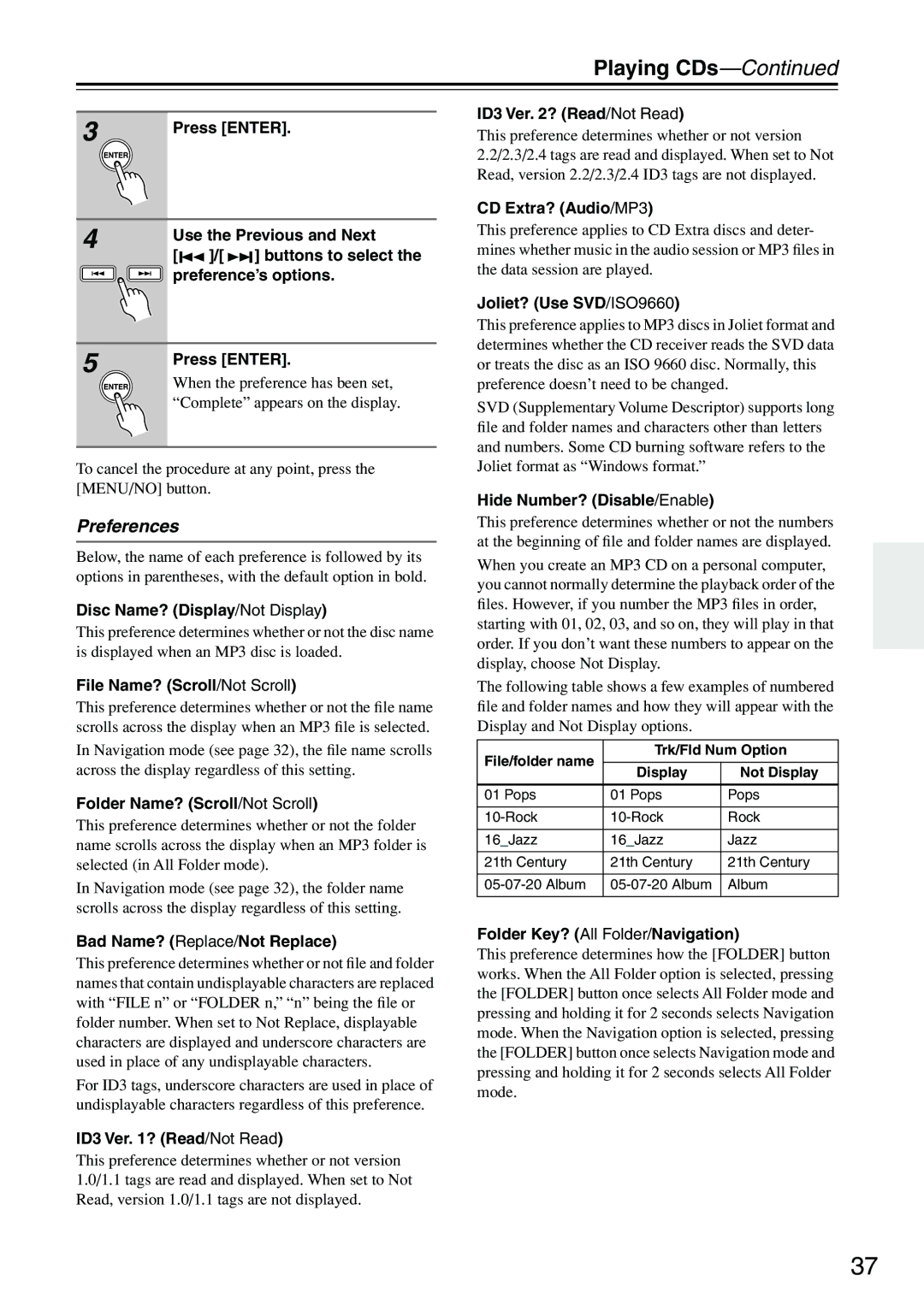 Onkyo CR-515DAB, CR-315DAB instruction manual Preferences 