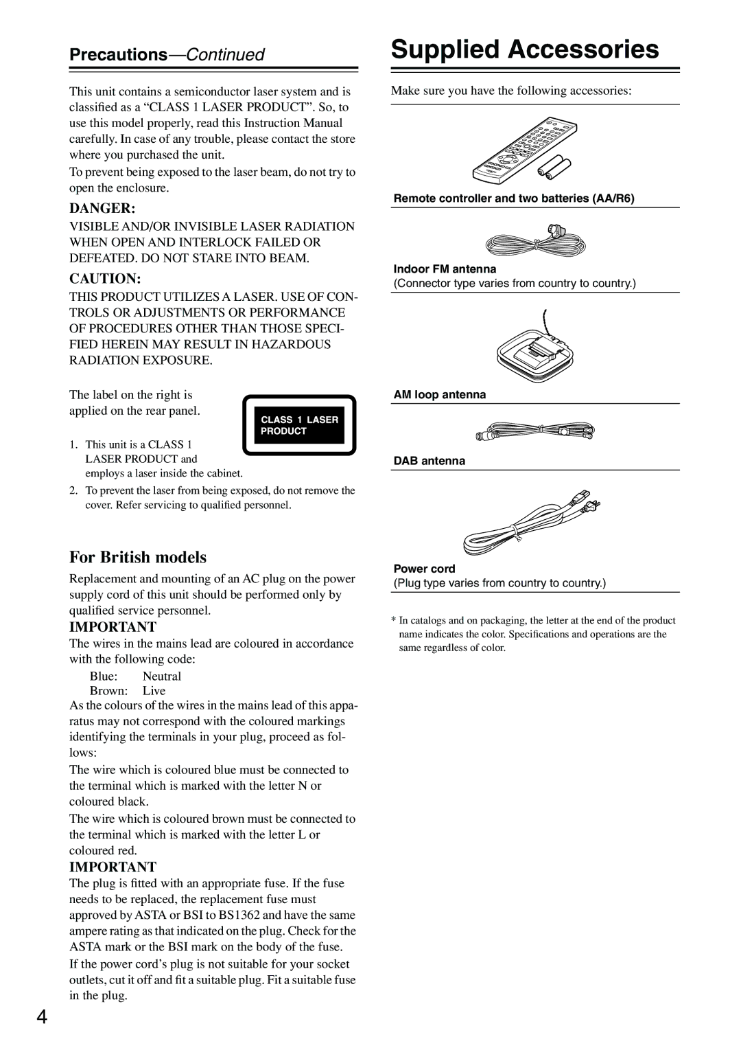 Onkyo CR-315DAB, CR-515DAB instruction manual Supplied Accessories, Precautions 