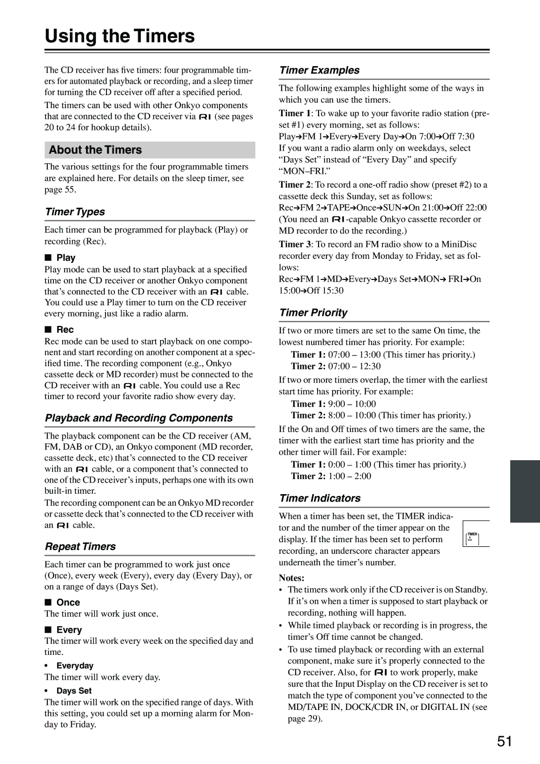 Onkyo CR-515DAB, CR-315DAB instruction manual Using the Timers, About the Timers 