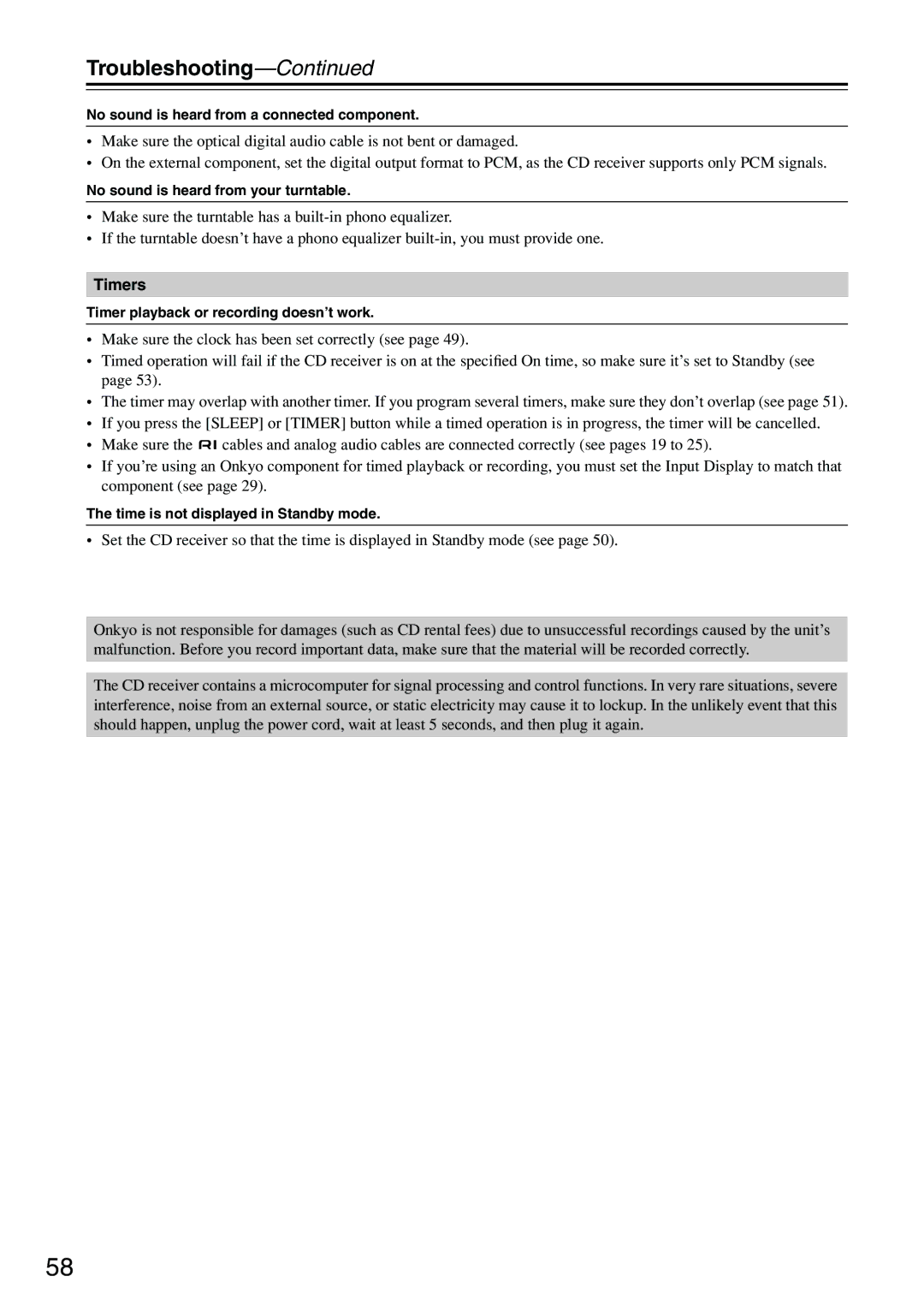 Onkyo CR-315DAB, CR-515DAB instruction manual Timers 