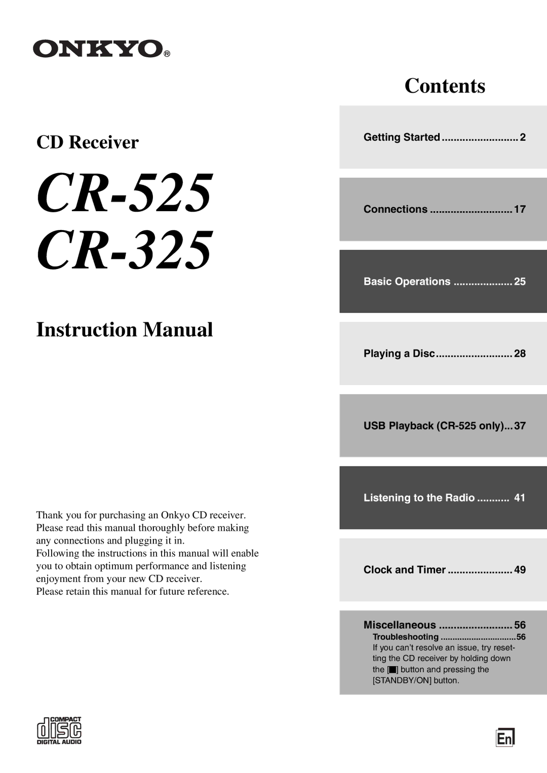 Onkyo instruction manual CR-525 CR-325 