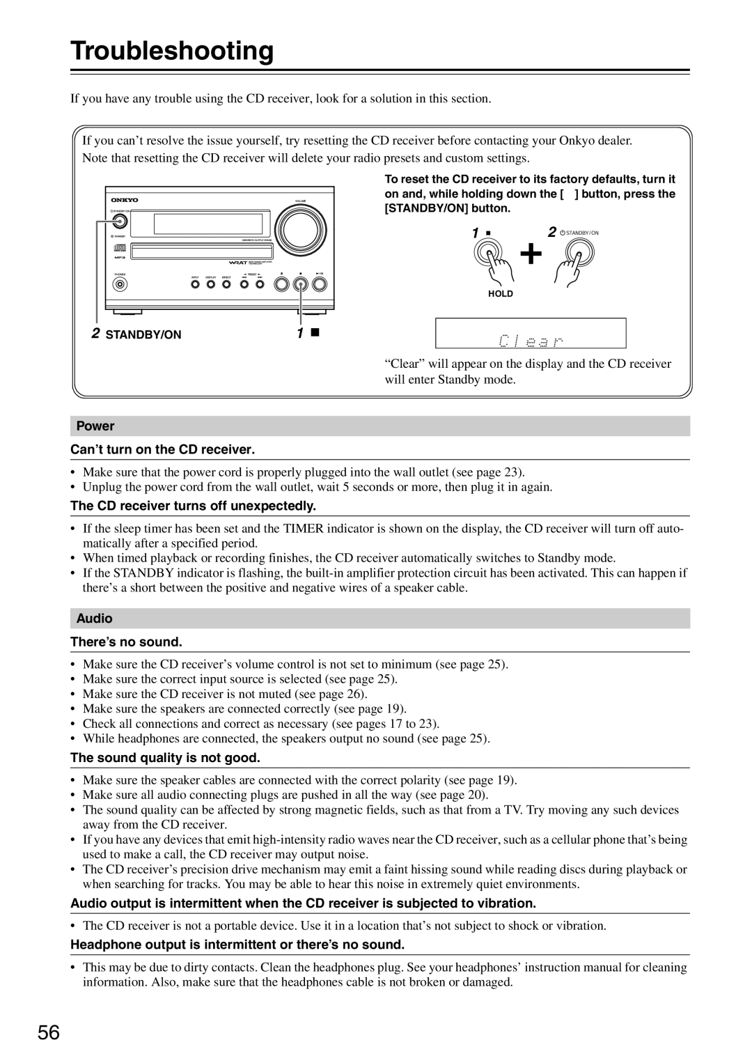 Onkyo CR-325, CR-525 instruction manual Troubleshooting 