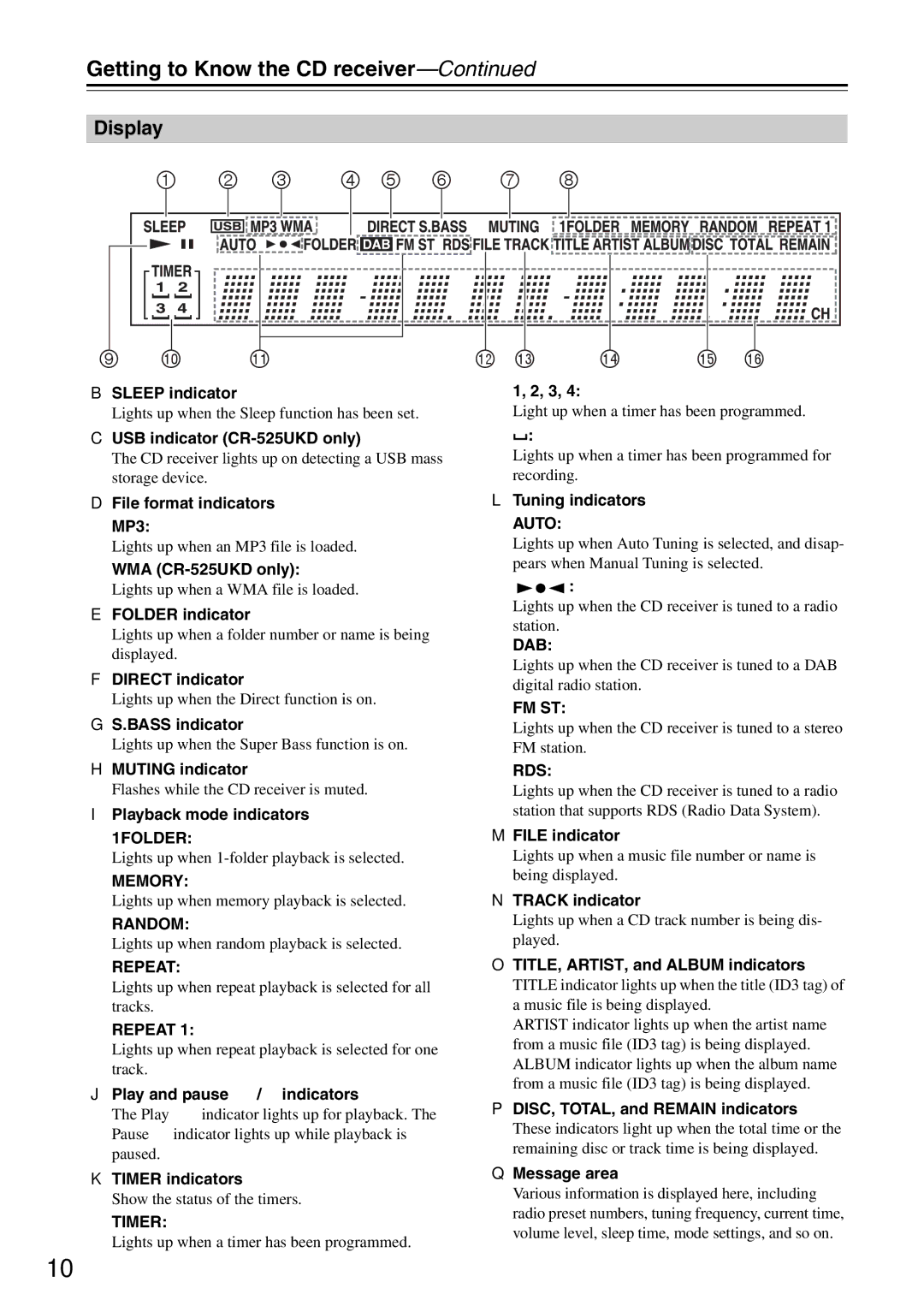 Onkyo CR-425UKD, CR-325UKD, CR-525UKD instruction manual Display 