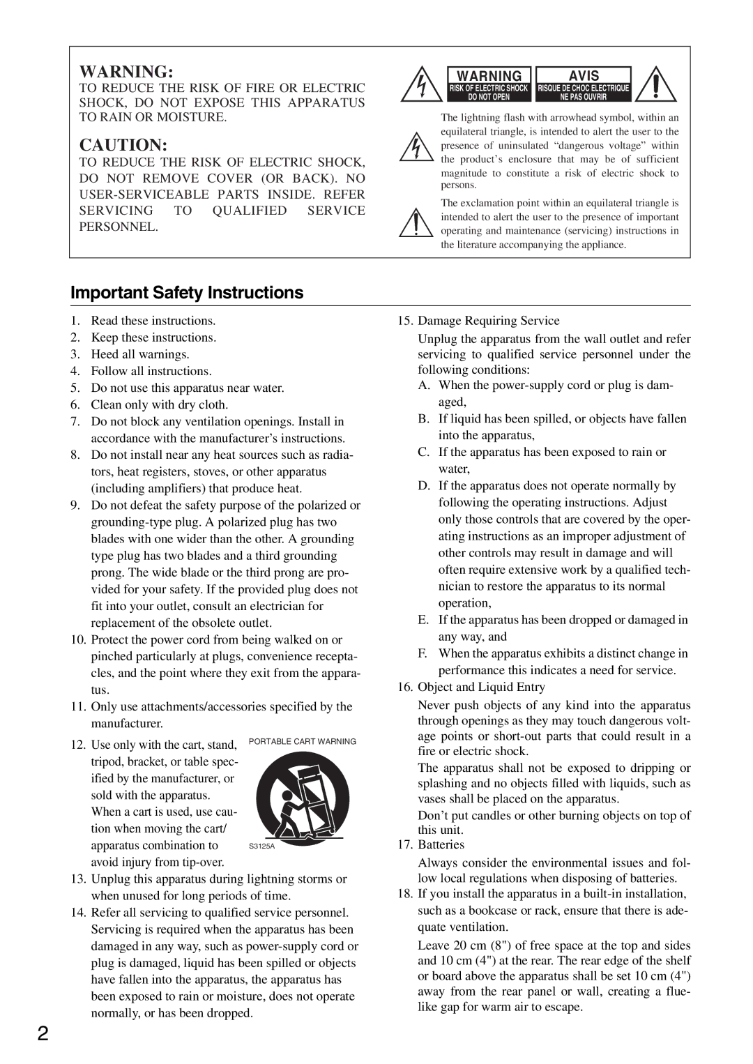 Onkyo CR-525UKD, CR-325UKD, CR-425UKD instruction manual Important Safety Instructions, Avis 