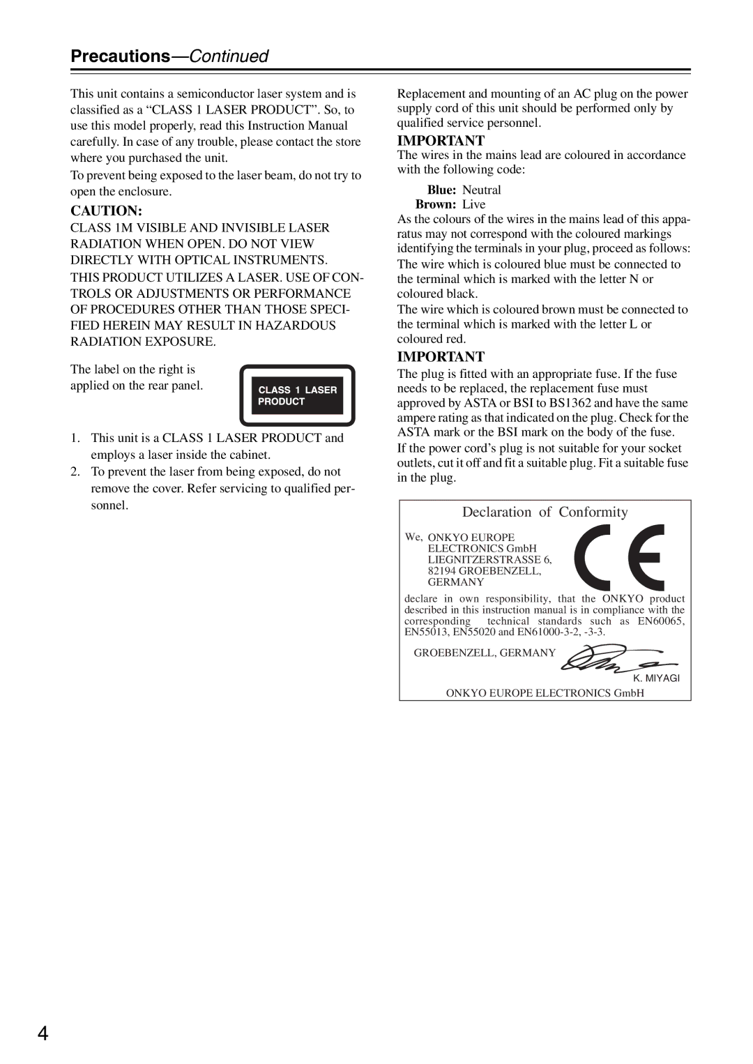 Onkyo CR-425UKD, CR-325UKD, CR-525UKD instruction manual Precautions, Brown Live 