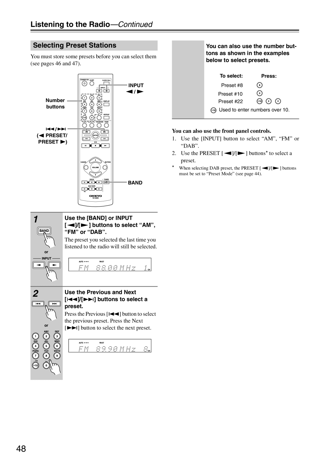 Onkyo CR-325UKD, CR-425UKD, CR-525UKD instruction manual Selecting Preset Stations 