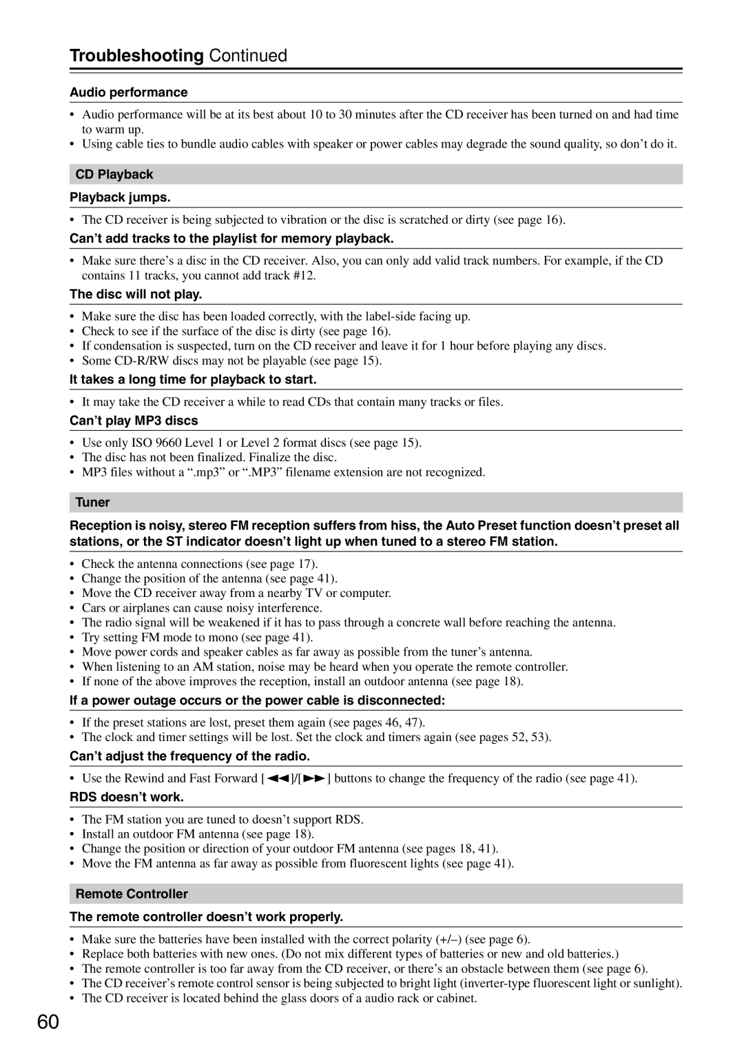 Onkyo CR-325UKD, CR-425UKD, CR-525UKD instruction manual Troubleshooting 