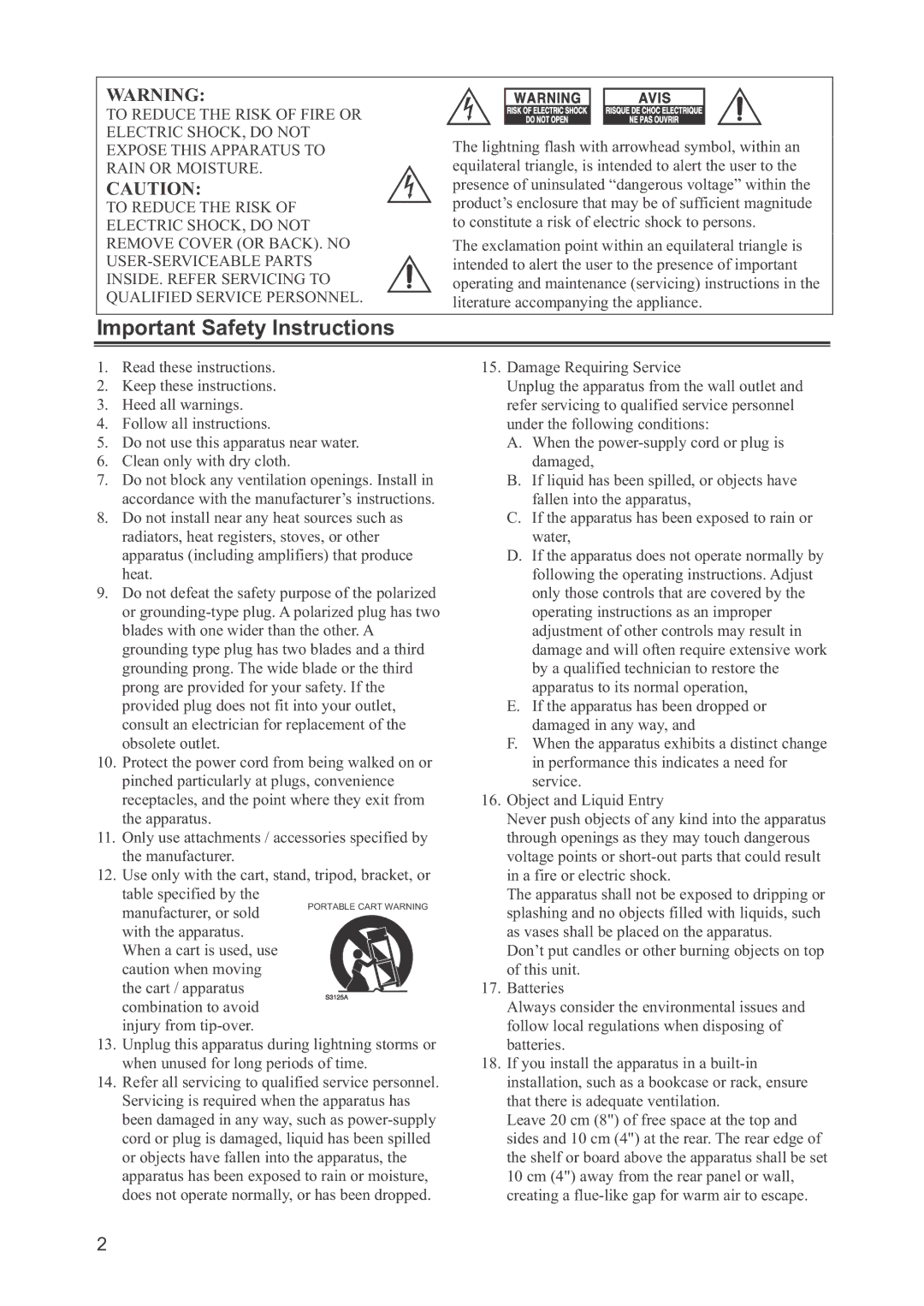 Onkyo CR-445 instruction manual Important Safety Instructions 