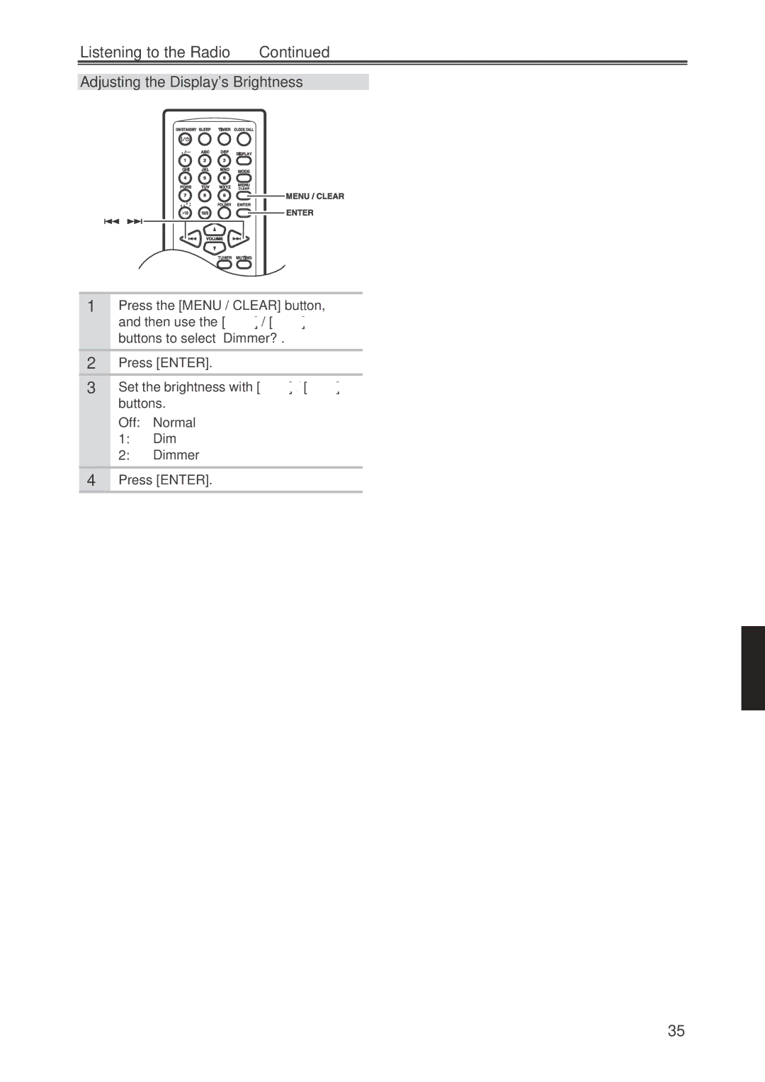 Onkyo CR-445 instruction manual Adjusting the Displays Brightness 