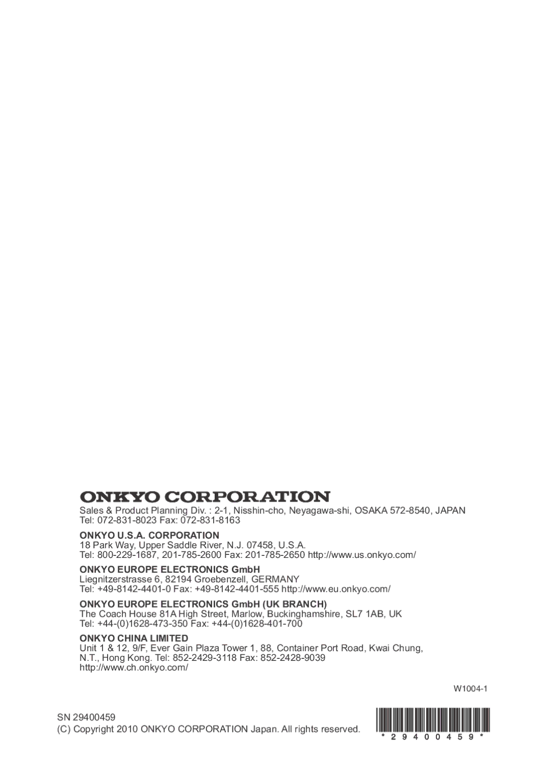 Onkyo CR-445 instruction manual Onkyo Europe Electronics GmbH UK Branch 