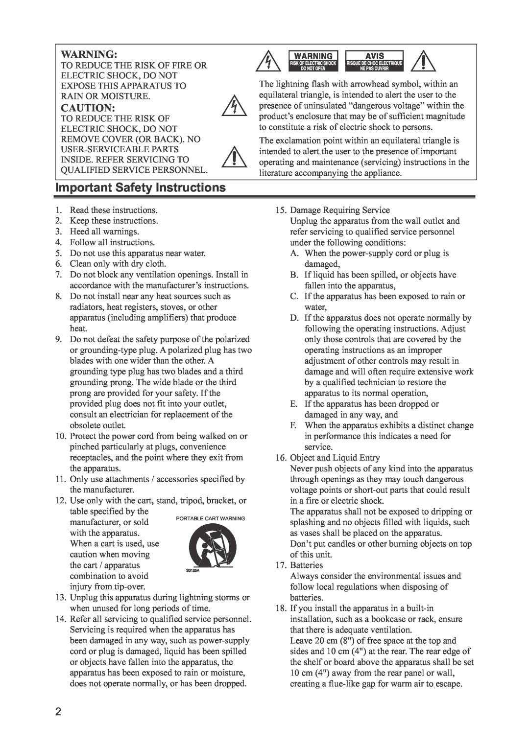 Onkyo CR-445 instruction manual Important Safety Instructions 