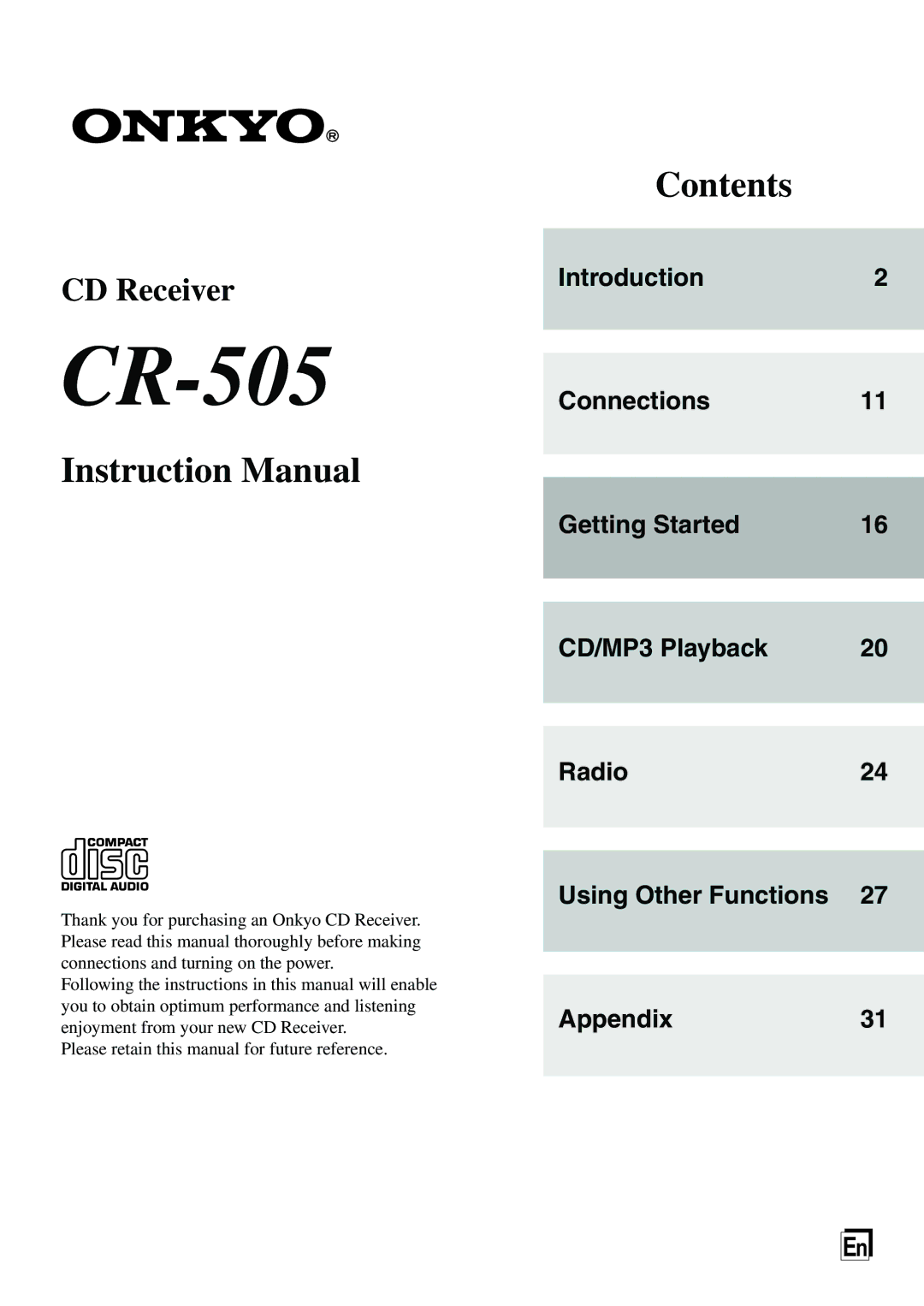 Onkyo CR-505 instruction manual 