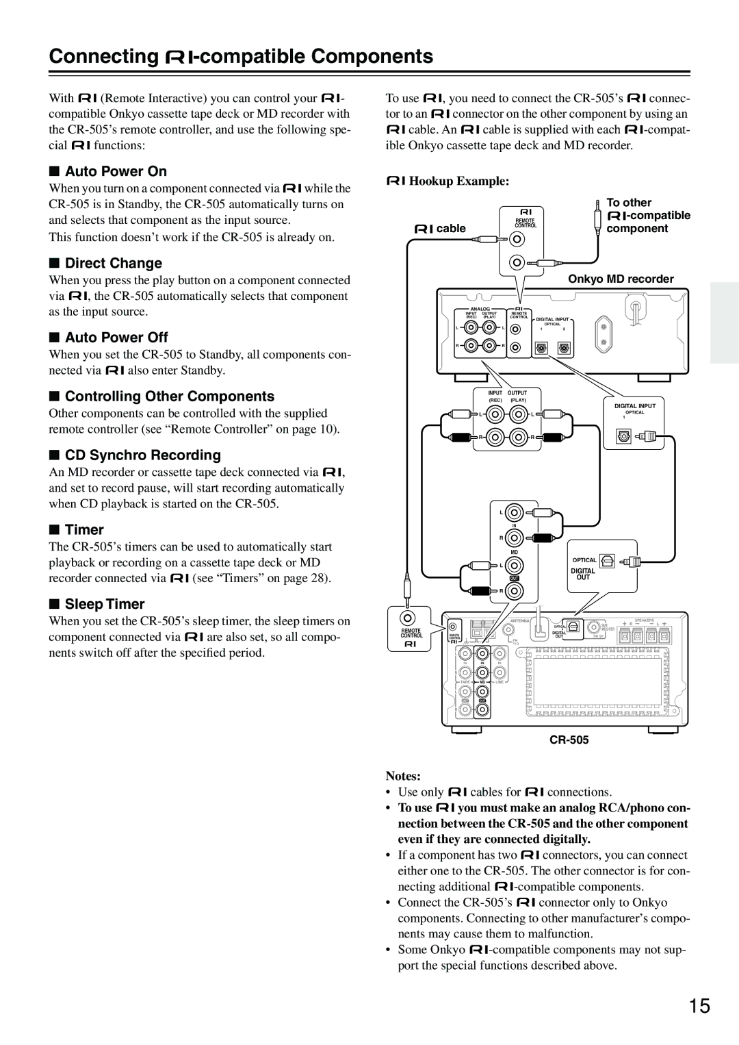 Onkyo CR-505 instruction manual Connecting -compatible Components 